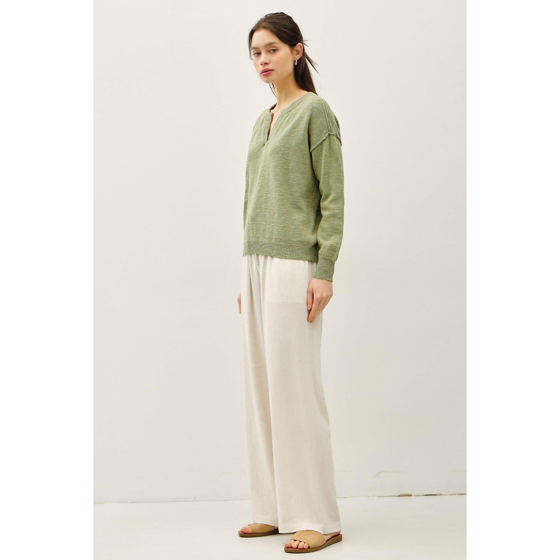 Henley Slub Sweater || Sage