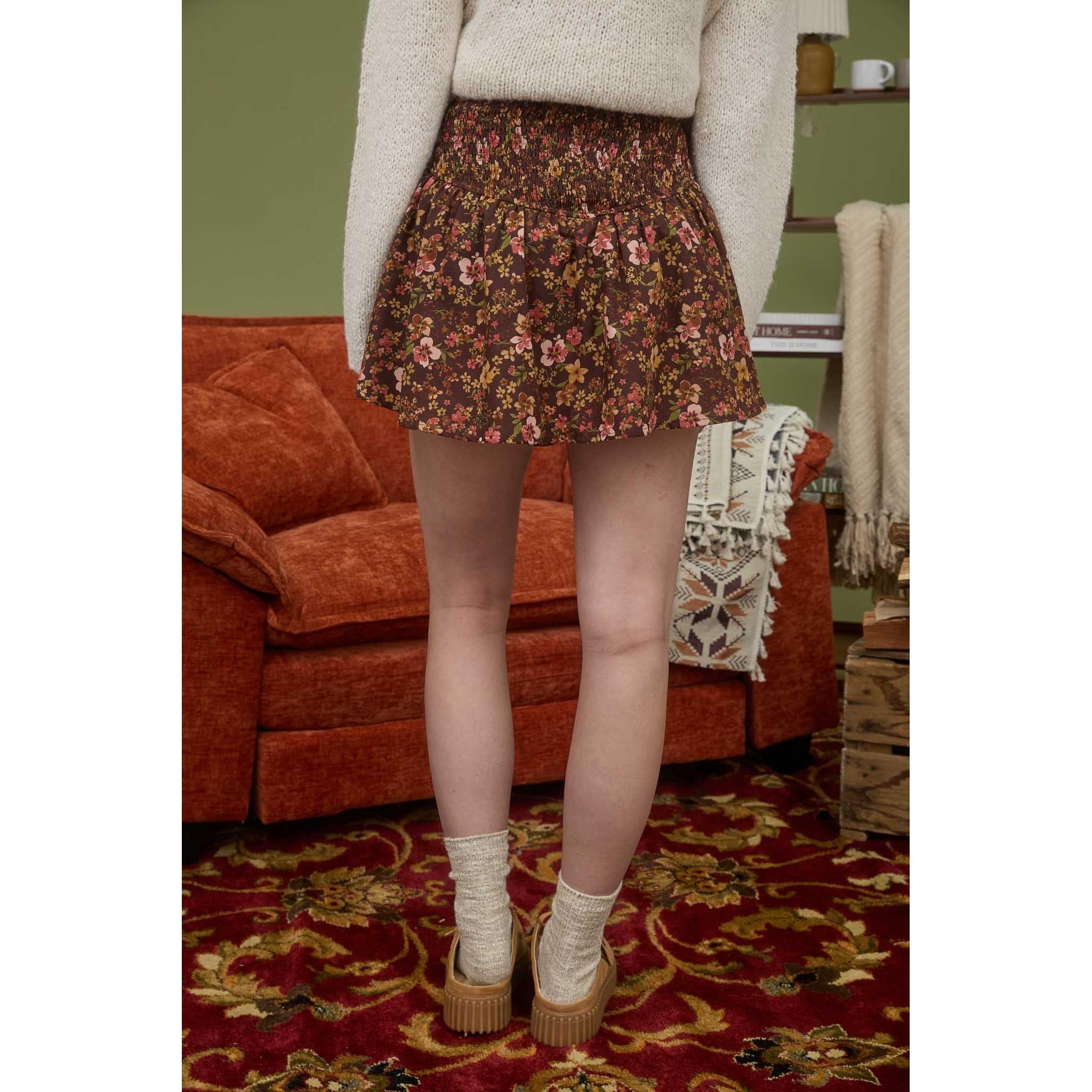Floral Lace Up Skirt || Brown