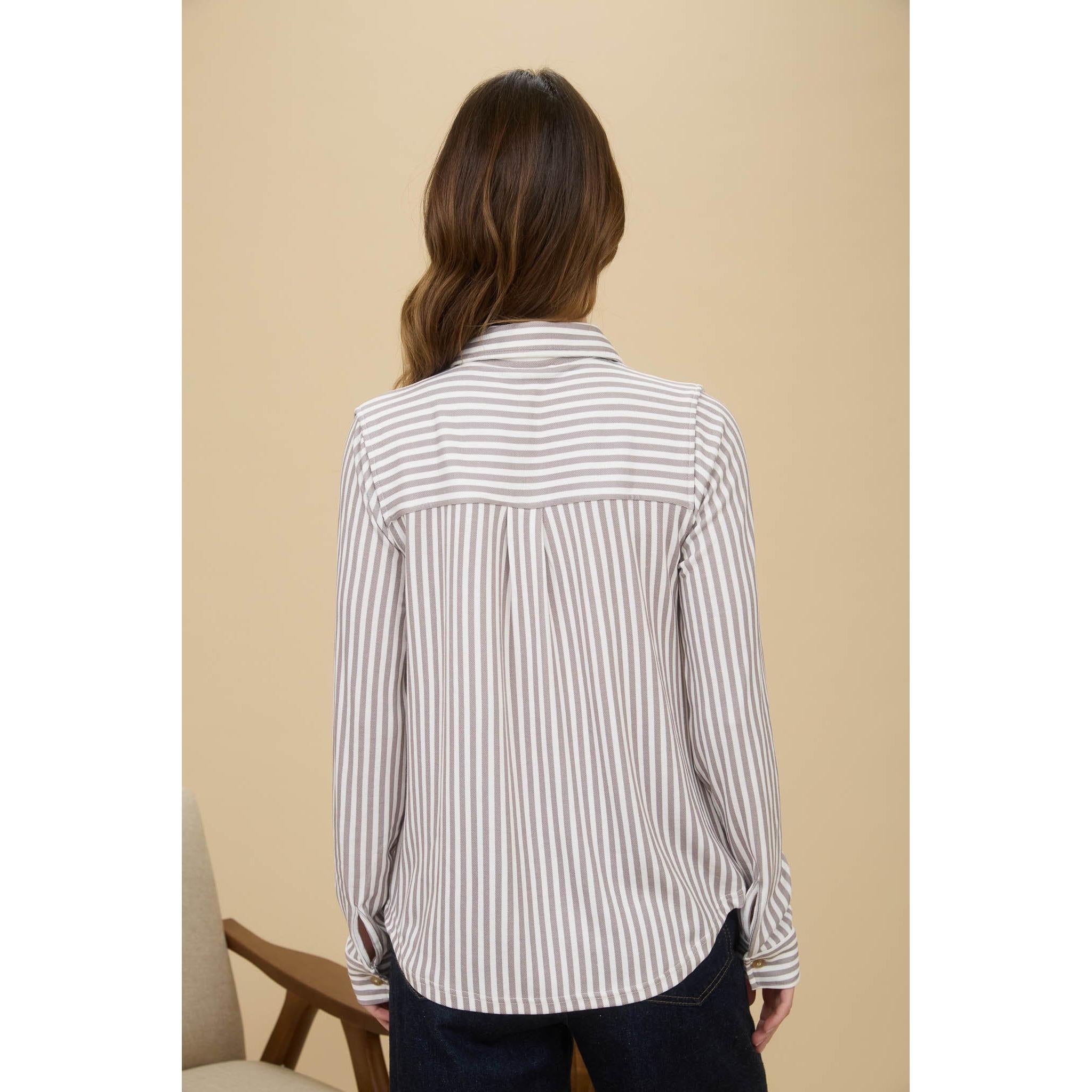 Stripe Button Down Soft Shirt || Mocha