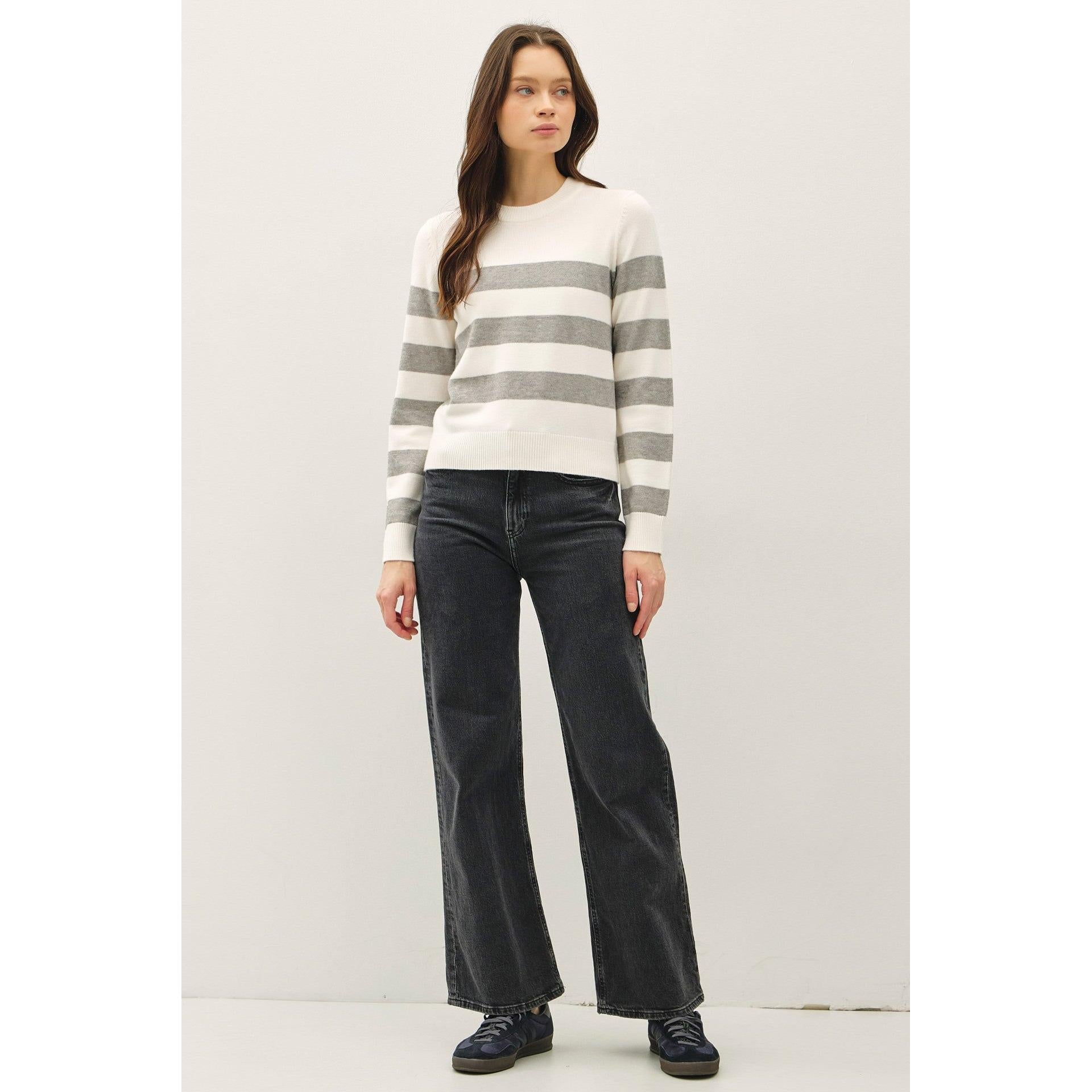 Stripe Crewneck Sweater || Ivory / Heather Grey