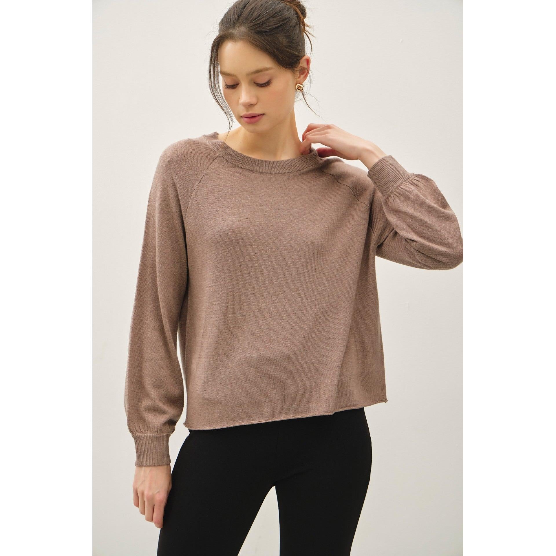 mocha brown Balloon Sleeve Sweater 