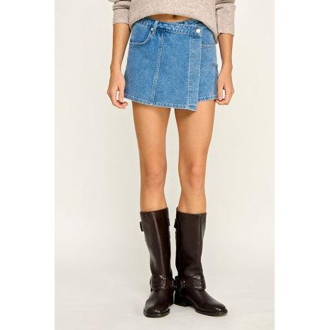 wrap denim skorts