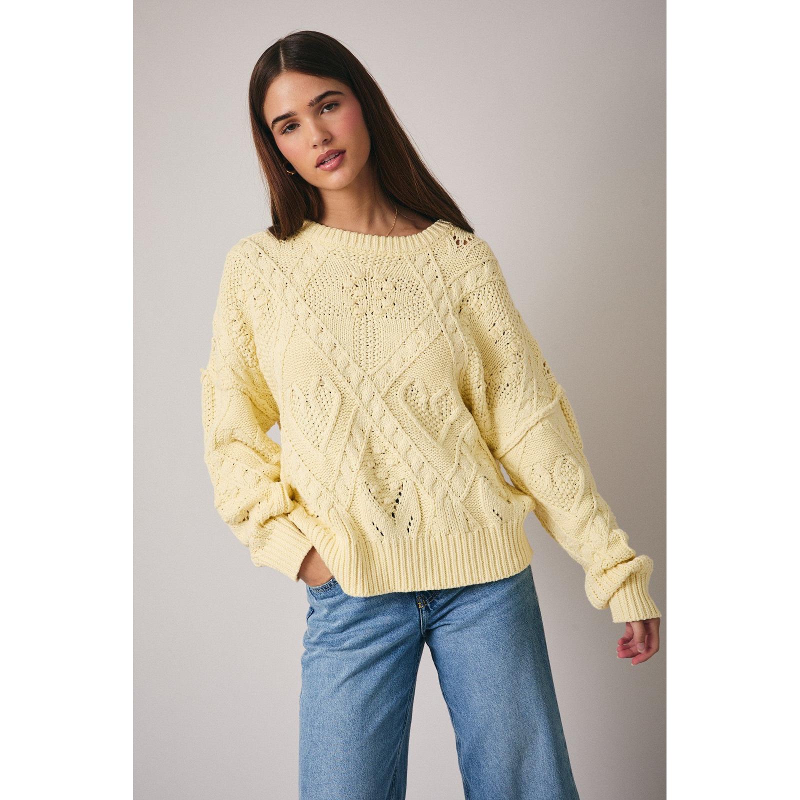 Textured Heart Crewneck Sweater butter yellow