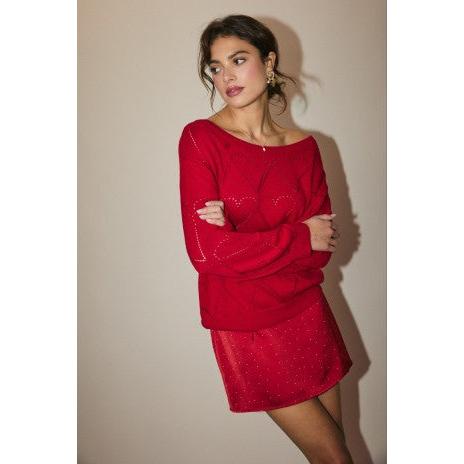 Textured red Heart Sweater 