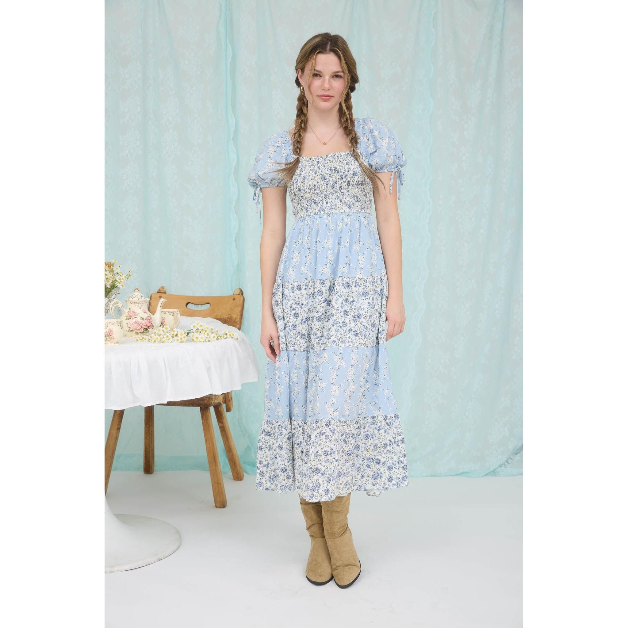 Floral Smocked Puff Sleeve Maxi Dress