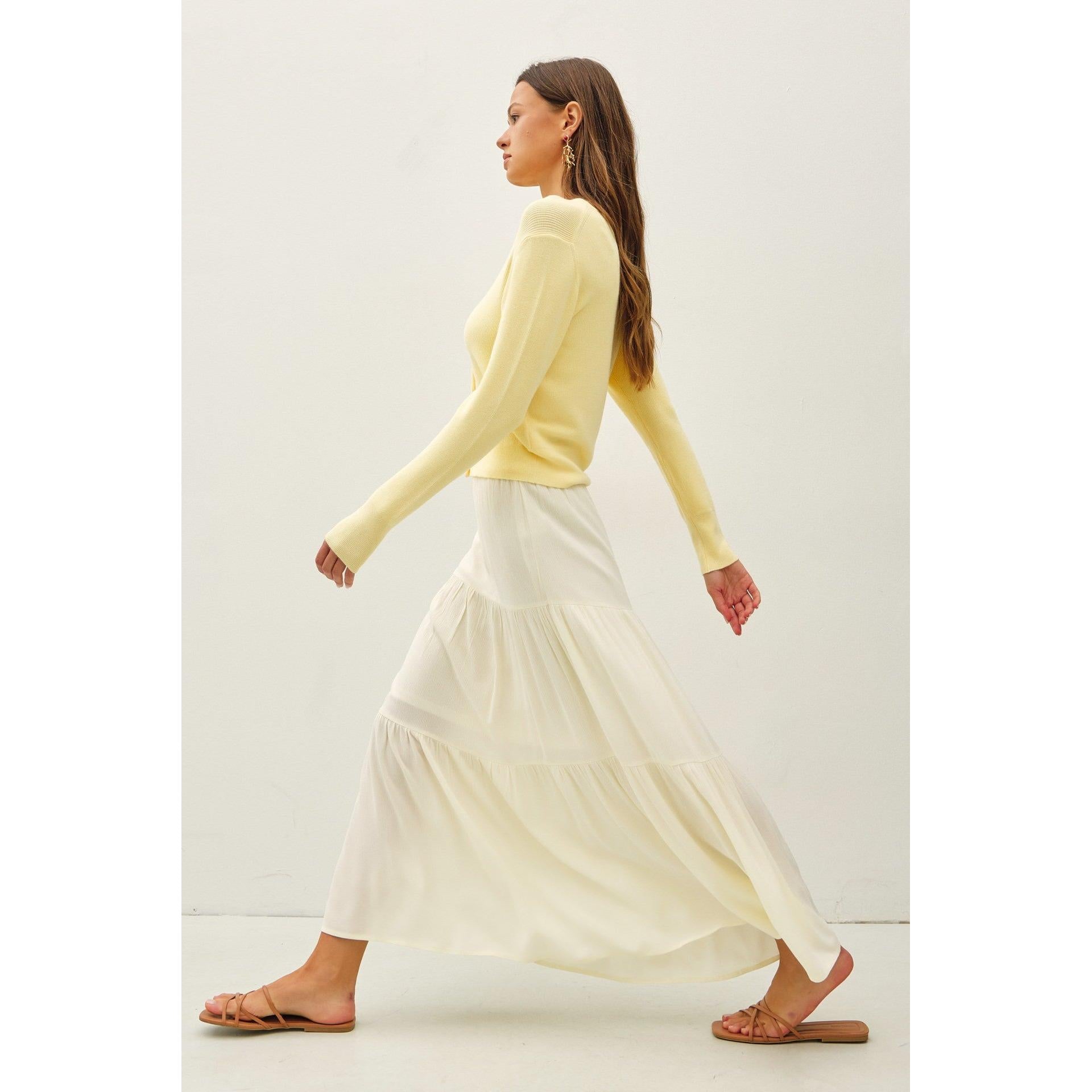 Ribbed Crewneck Cardigan || Yellow