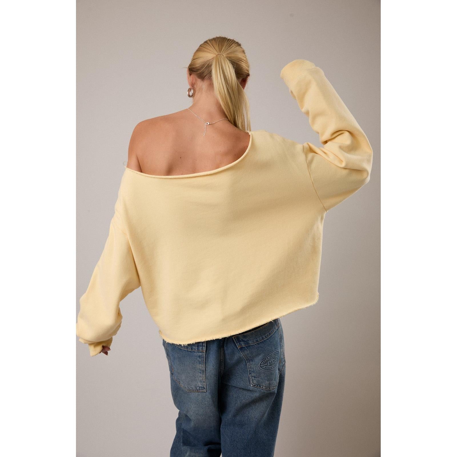 Off Shoulder Sweatshirt || Yellow