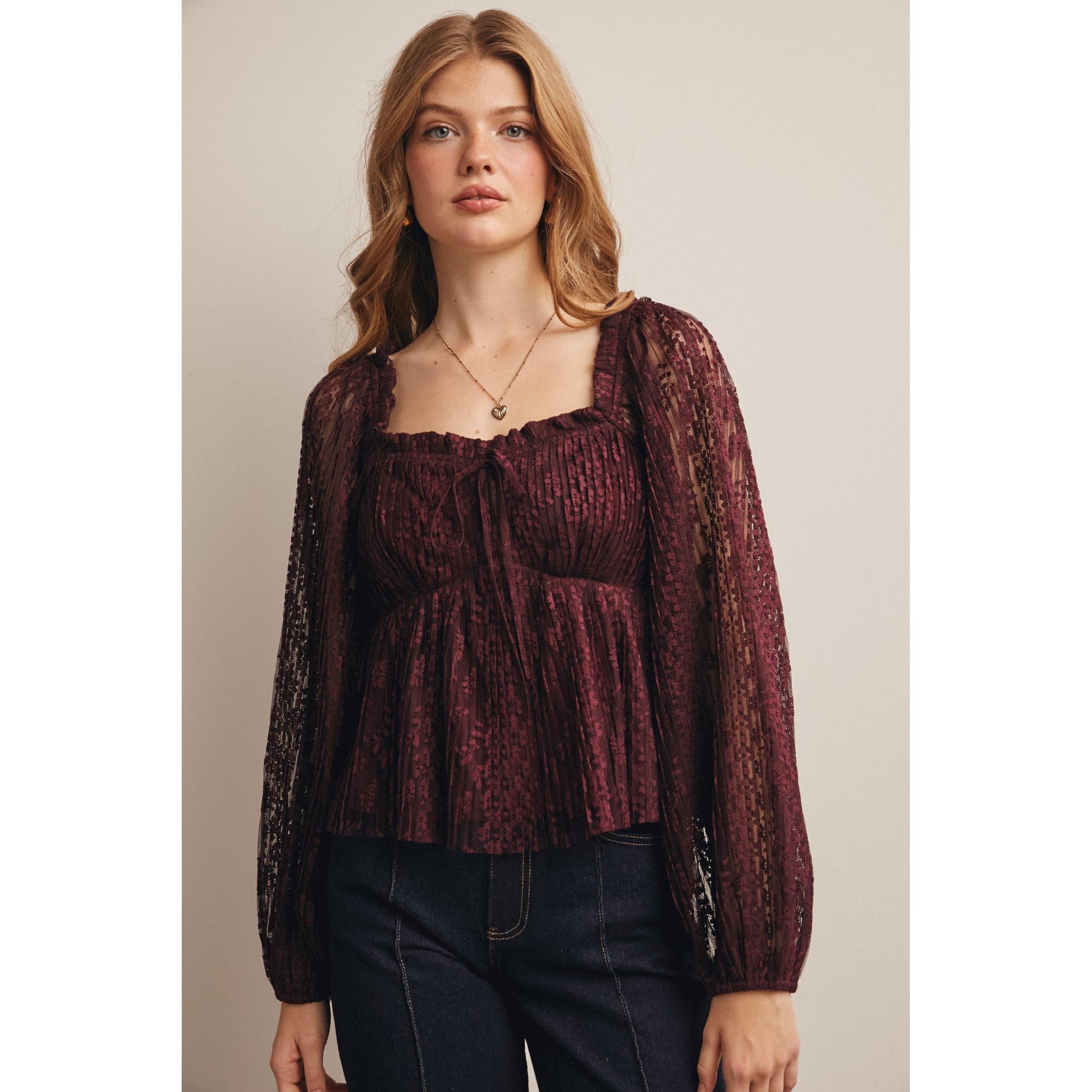 Burgundy lace statement top