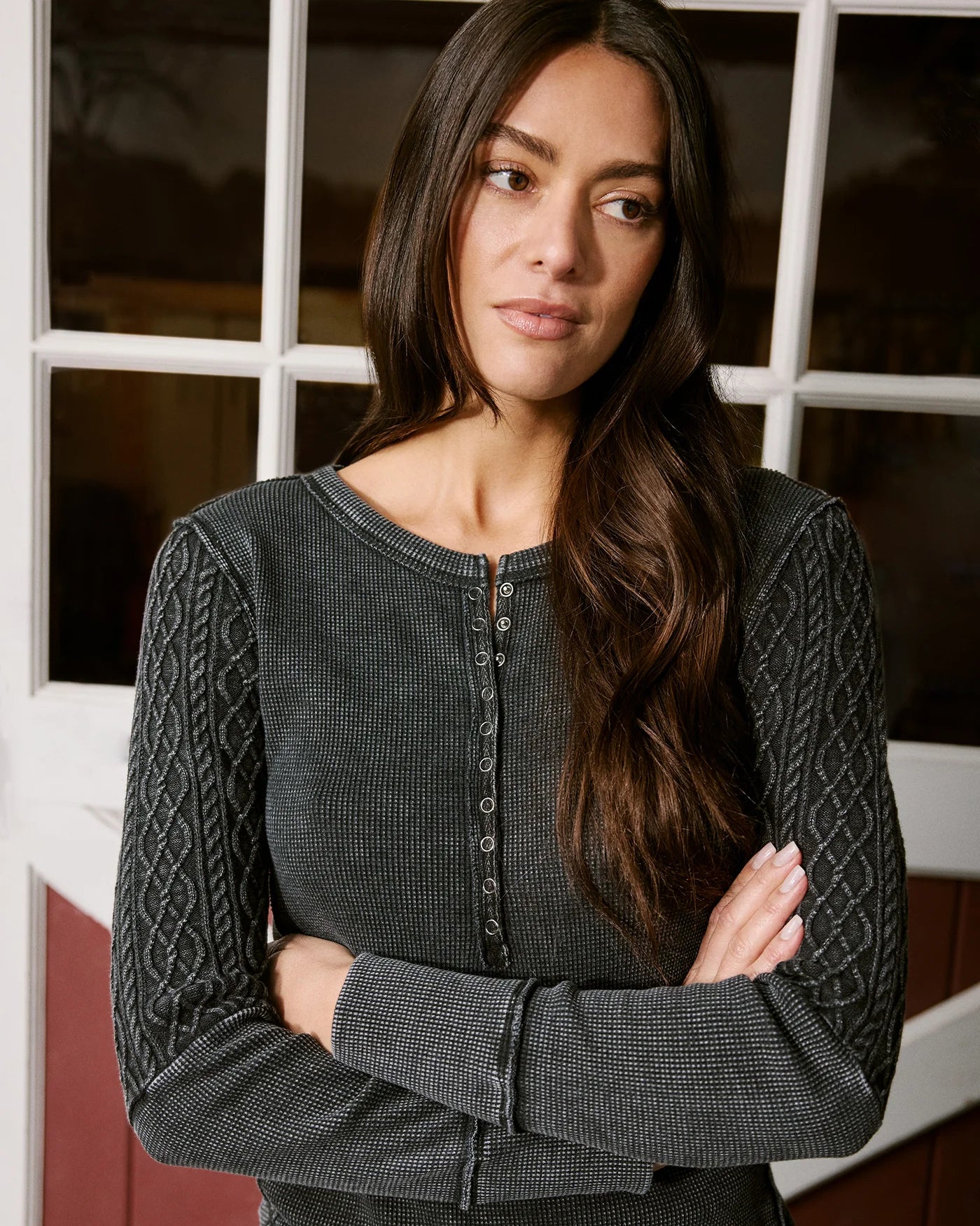 Flag & Athem Hattieville Mixed Media Cable Henley
