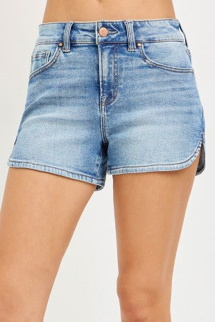 Risen high rise shorts, round hem shorts