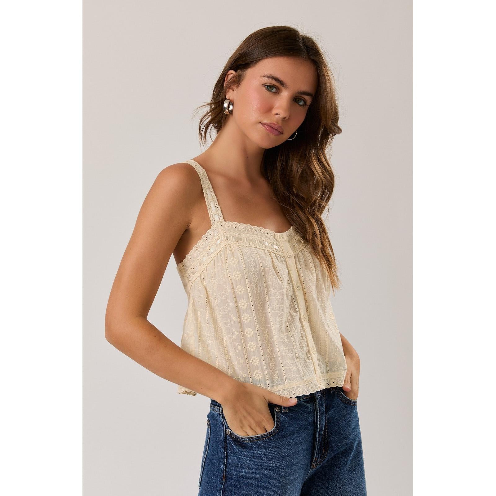 Eyelet Cami ||| Light Yellow