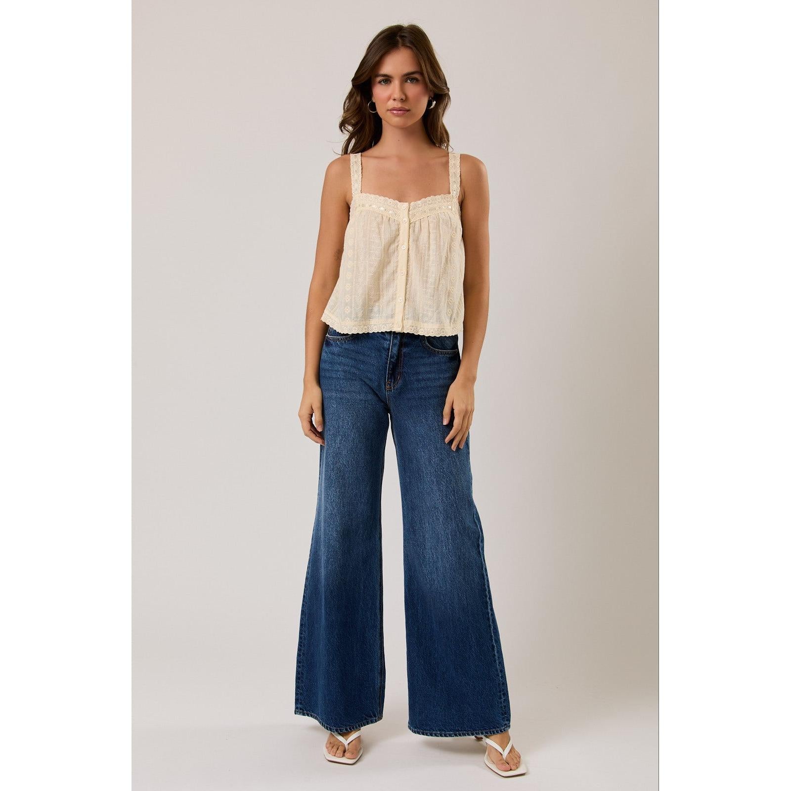 Eyelet Cami ||| Light Yellow