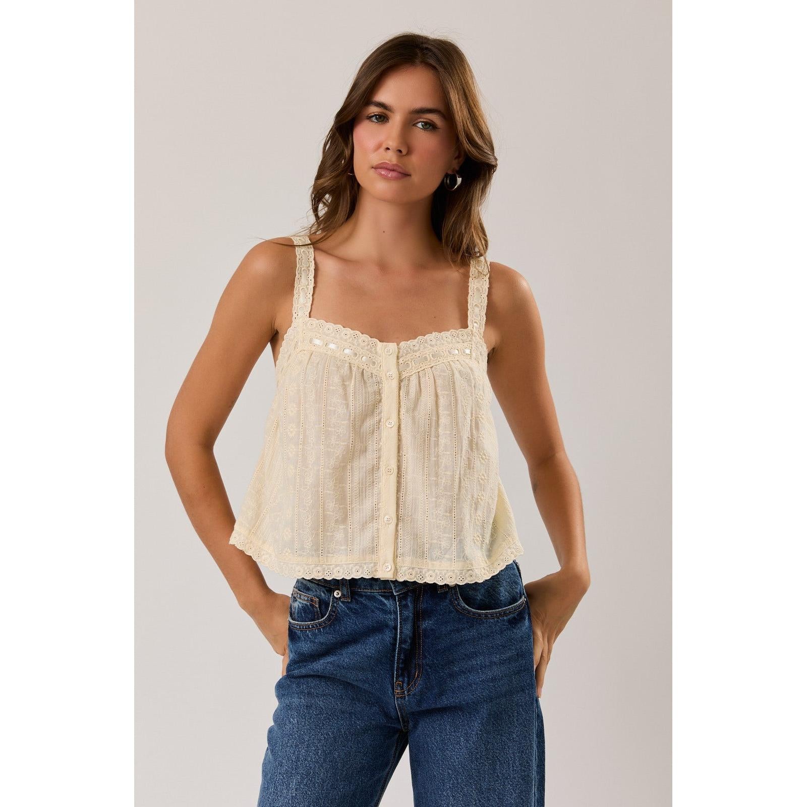 Eyelet Cami ||| Light Yellow