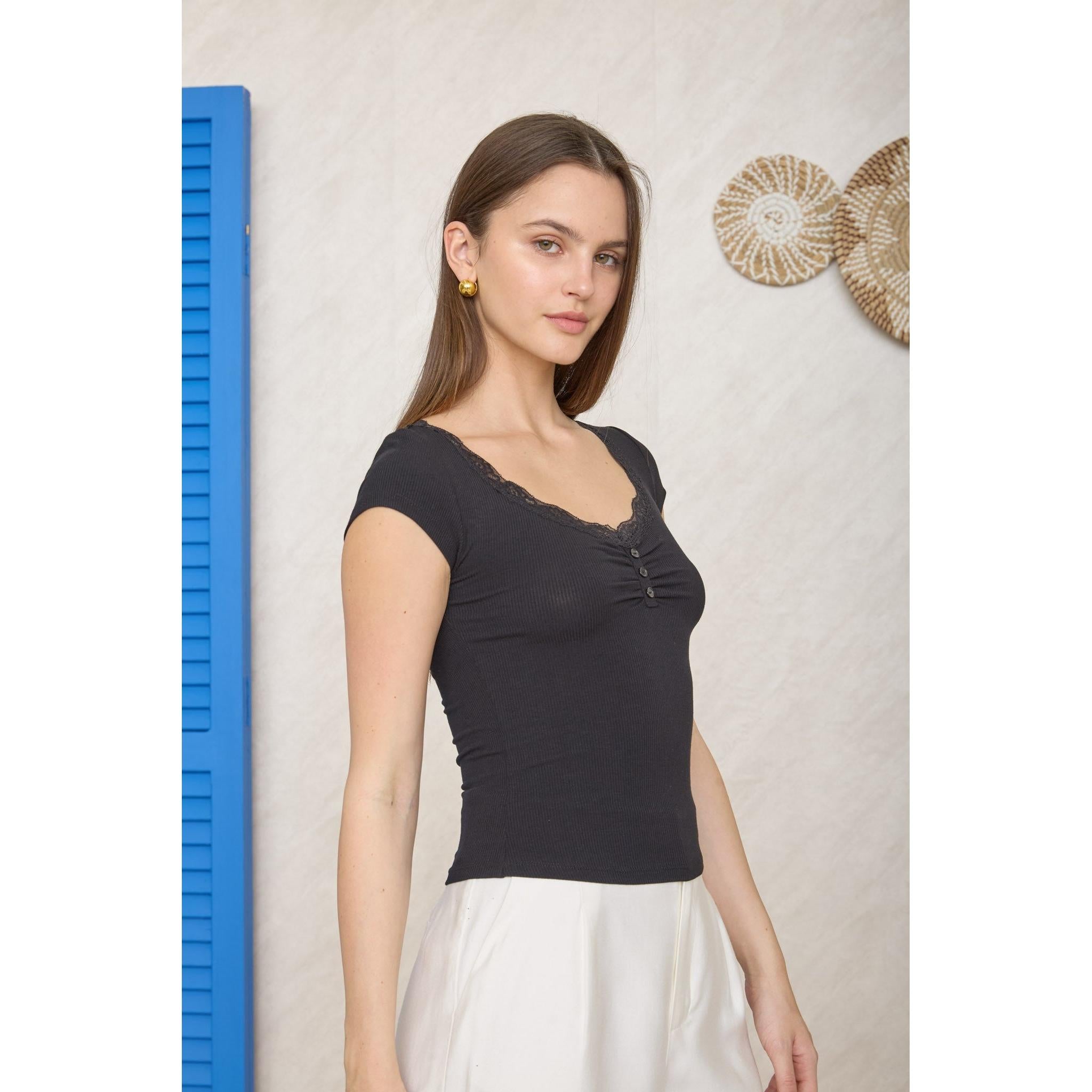 Lace Trim Henley