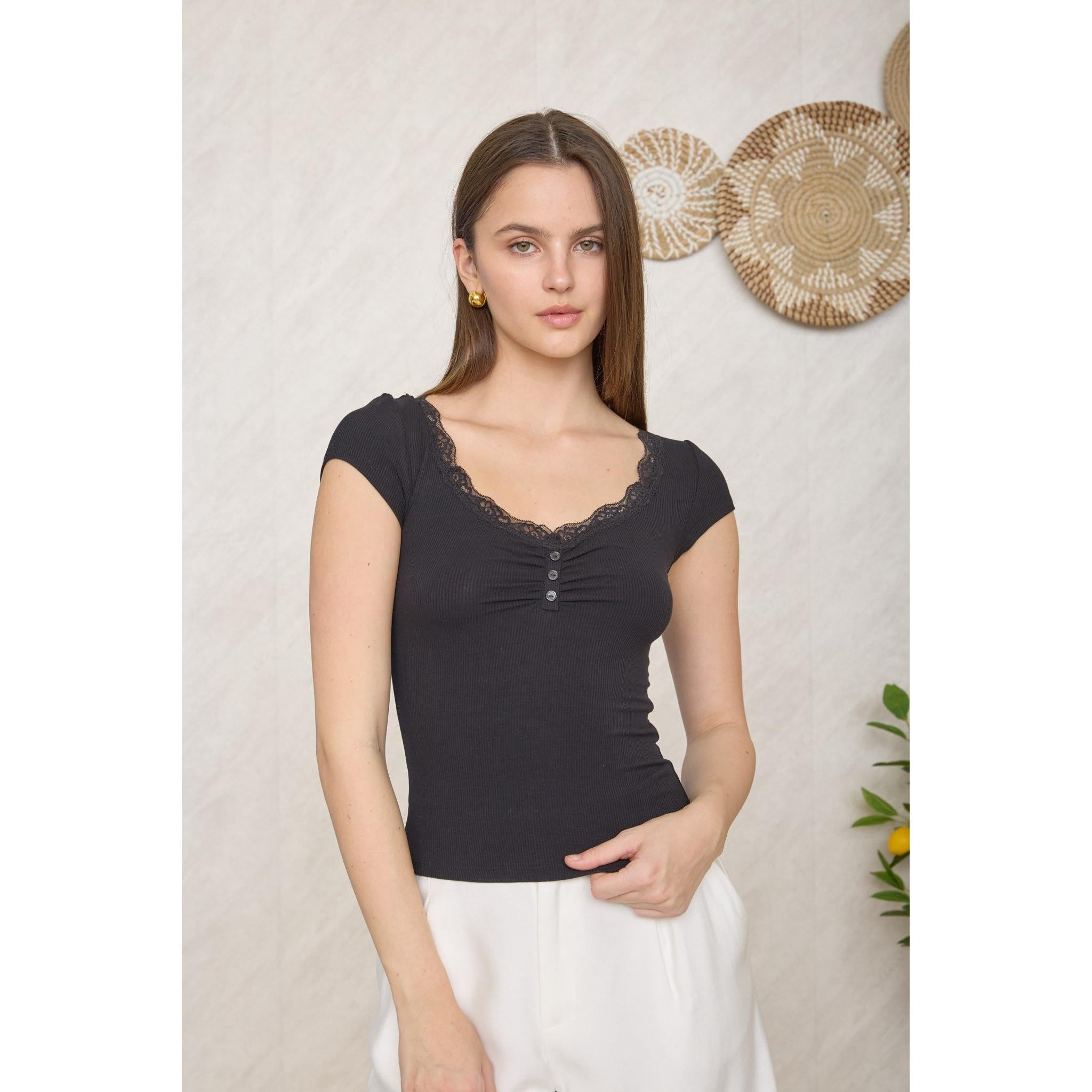 Lace Trim Henley