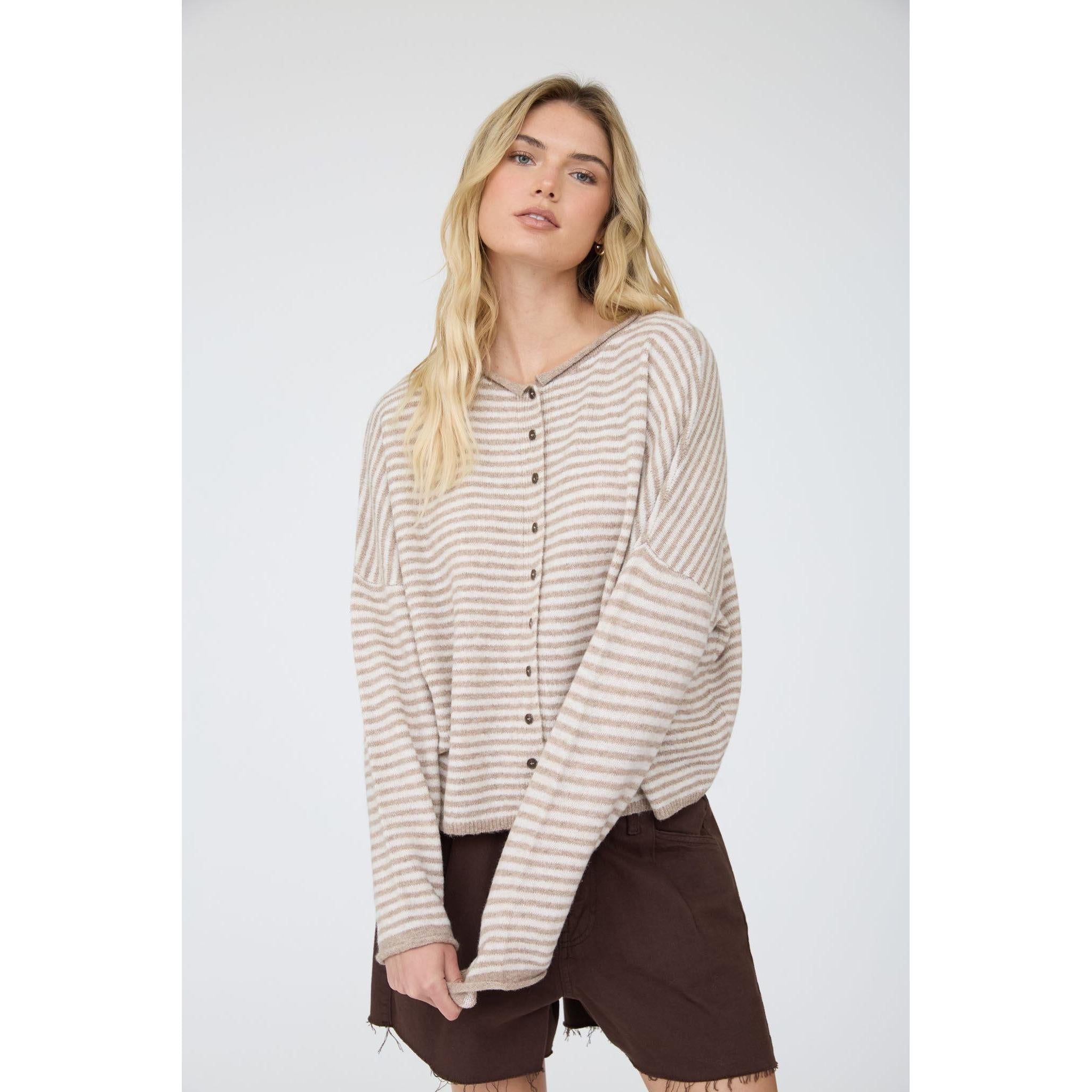 rolled hem strip cardigan