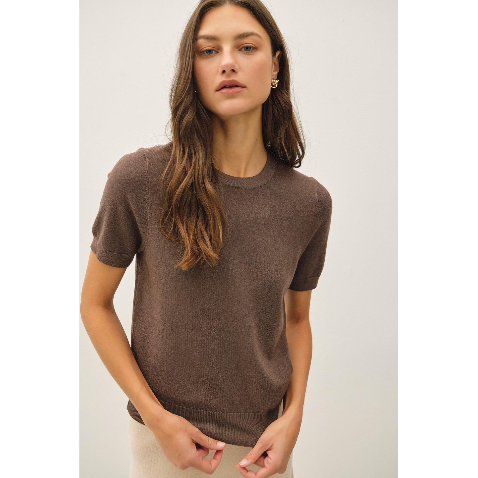 short sleeve brown sweater