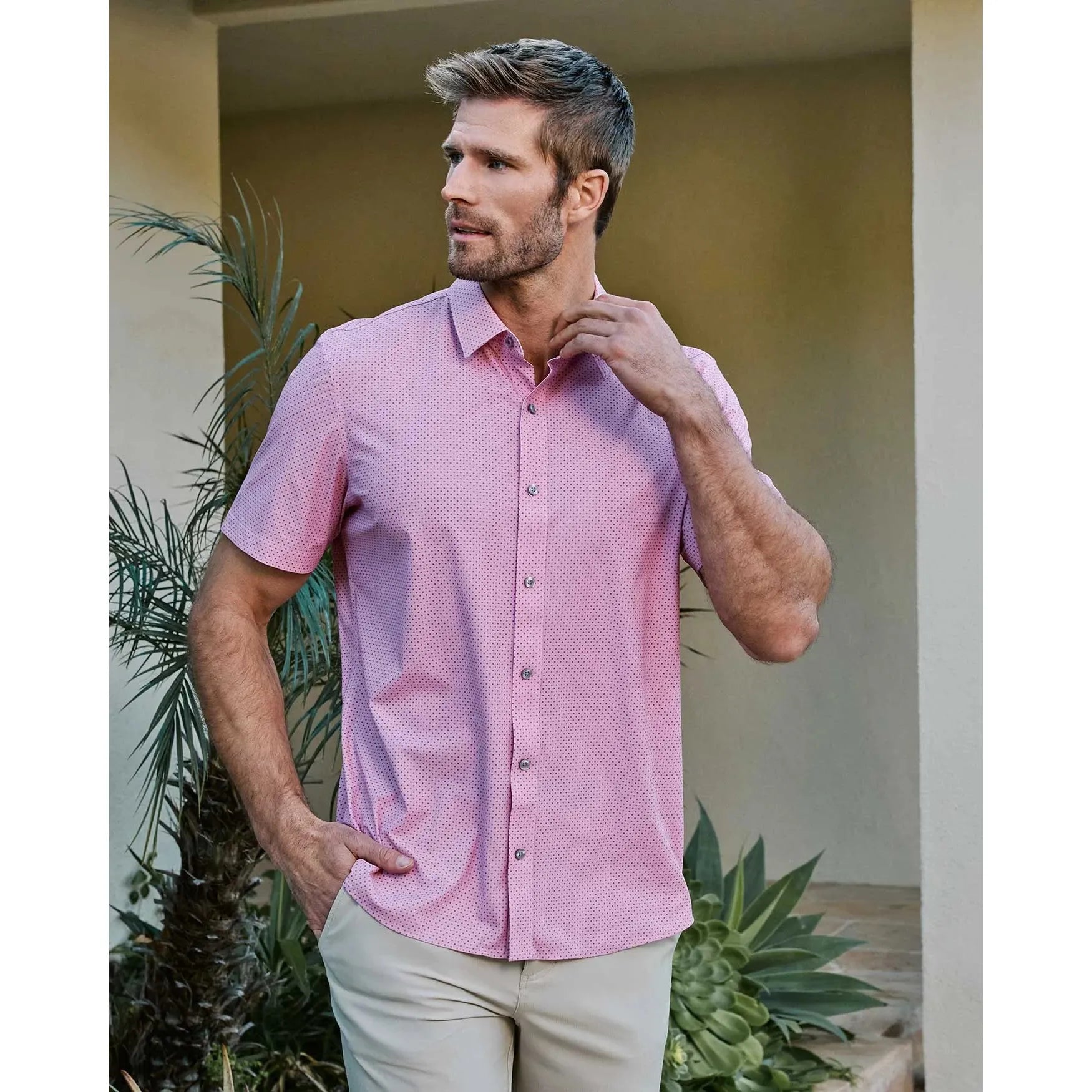 Flag & Anthem Campton Dot Print Performance Commuter Shirt || Pink