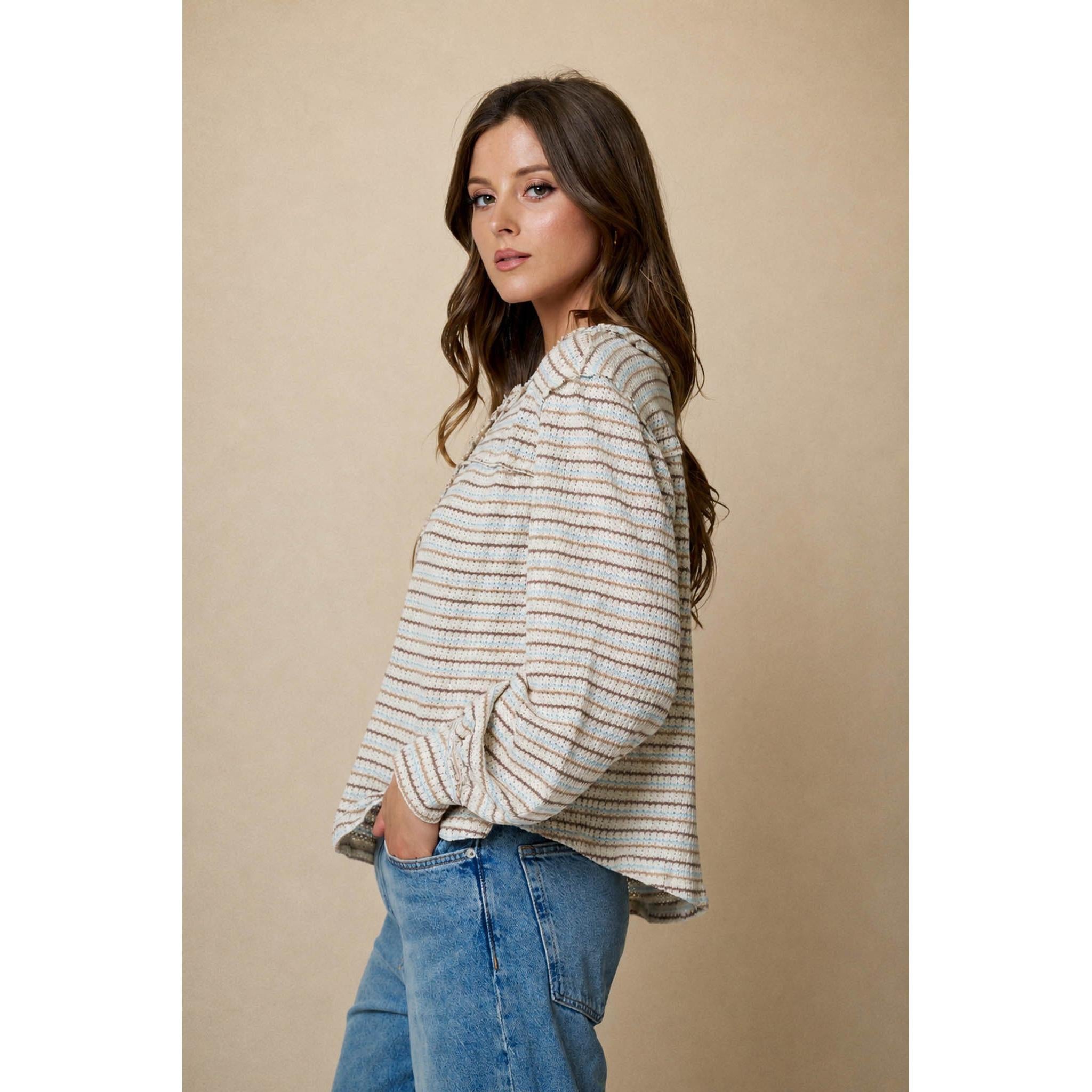 Stripe Long Sleeve Kit Top || Light Blue