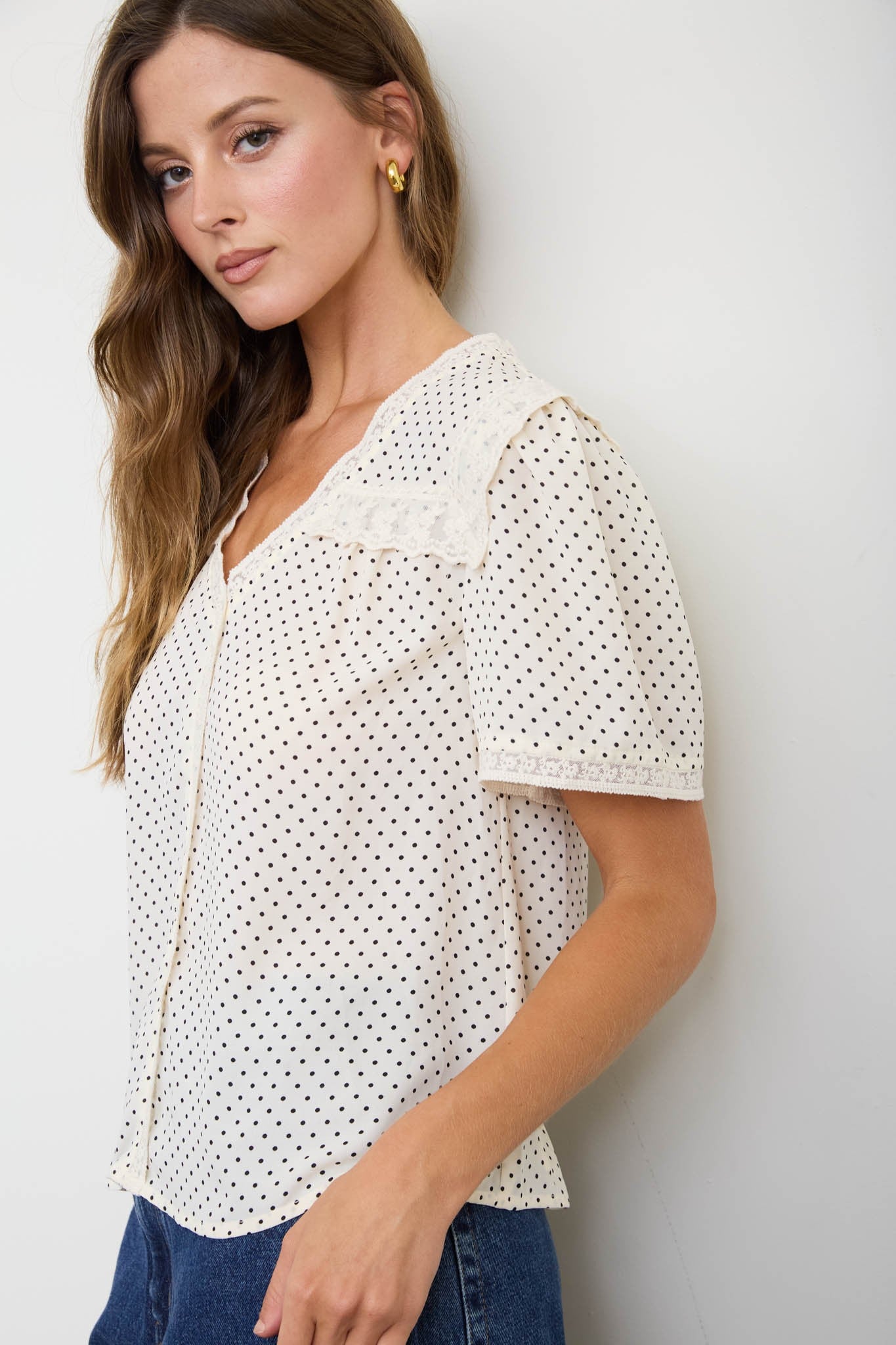Polka Dot Lace Trim Top