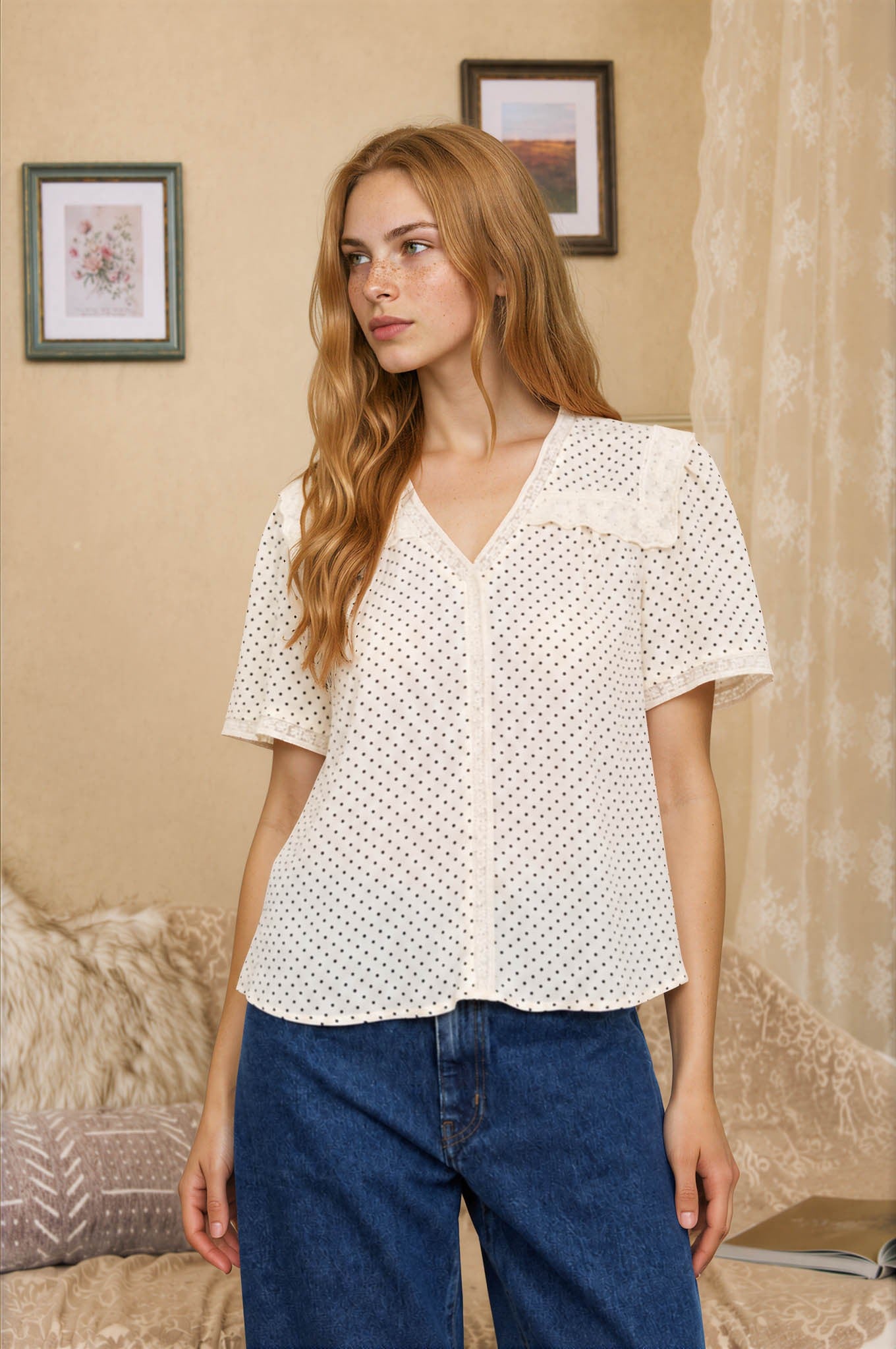 Polka Dot Lace Trim Top