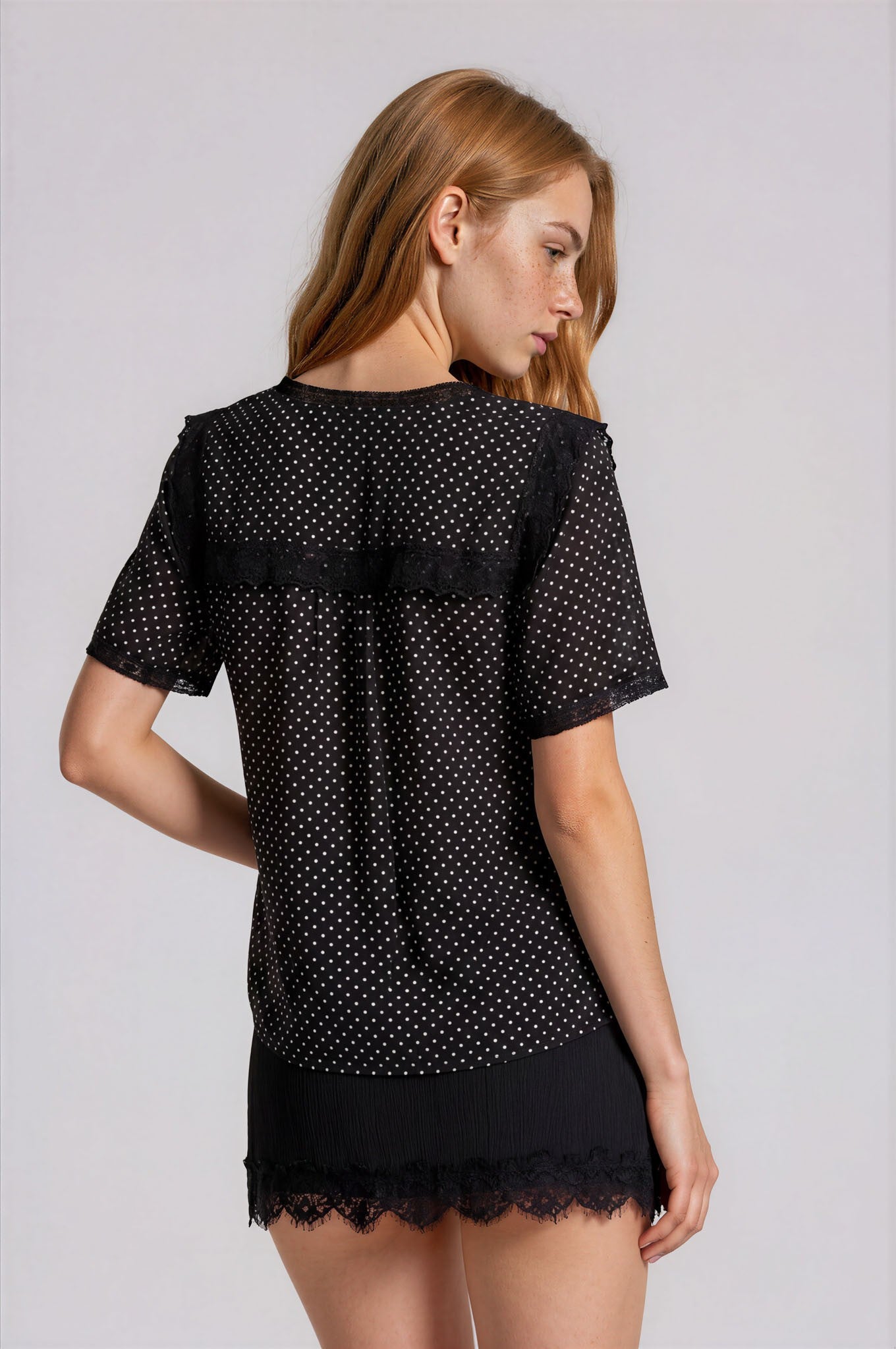 Polka Dot Lace Trim Top