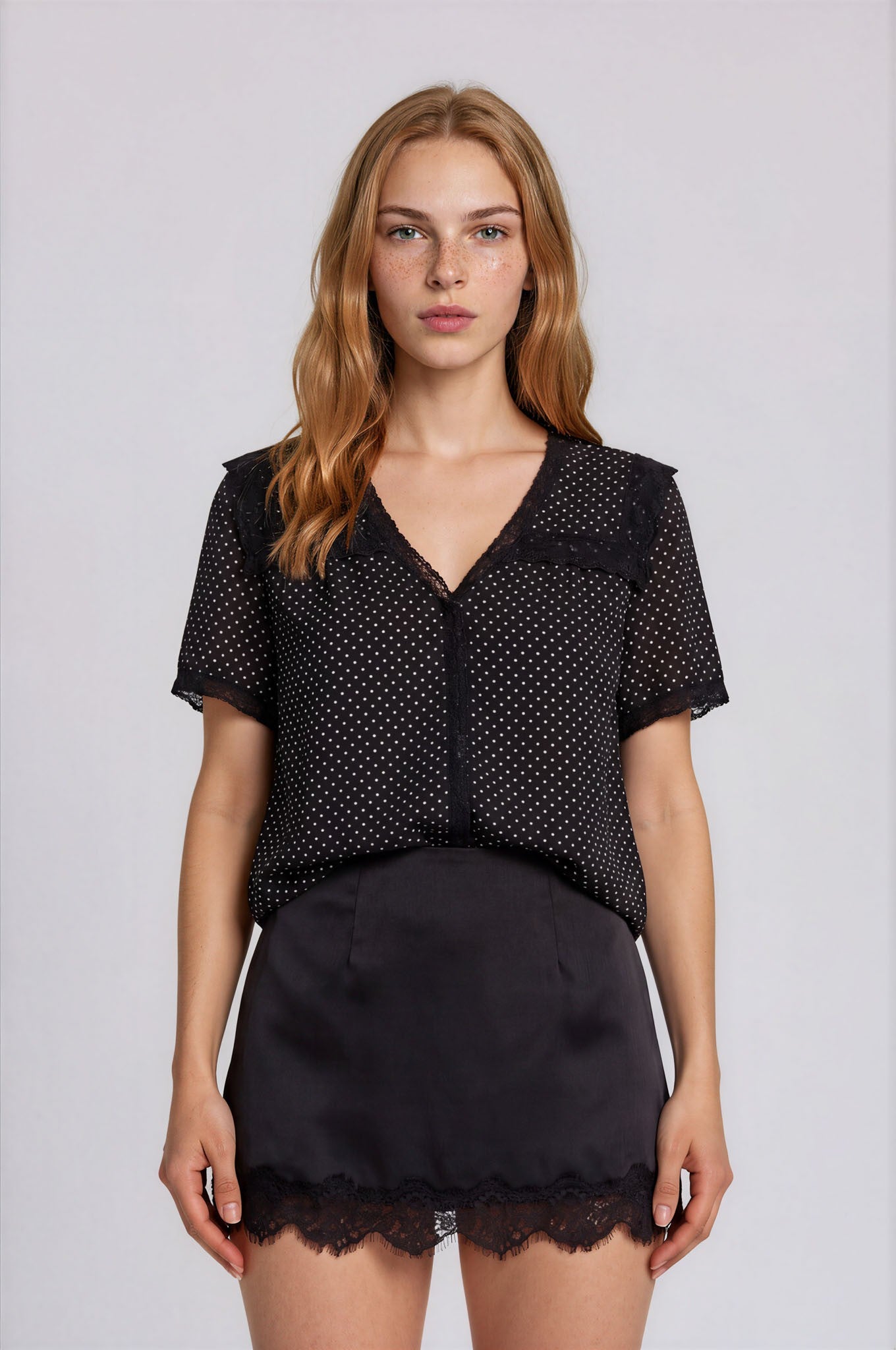 Polka Dot Lace Trim Top