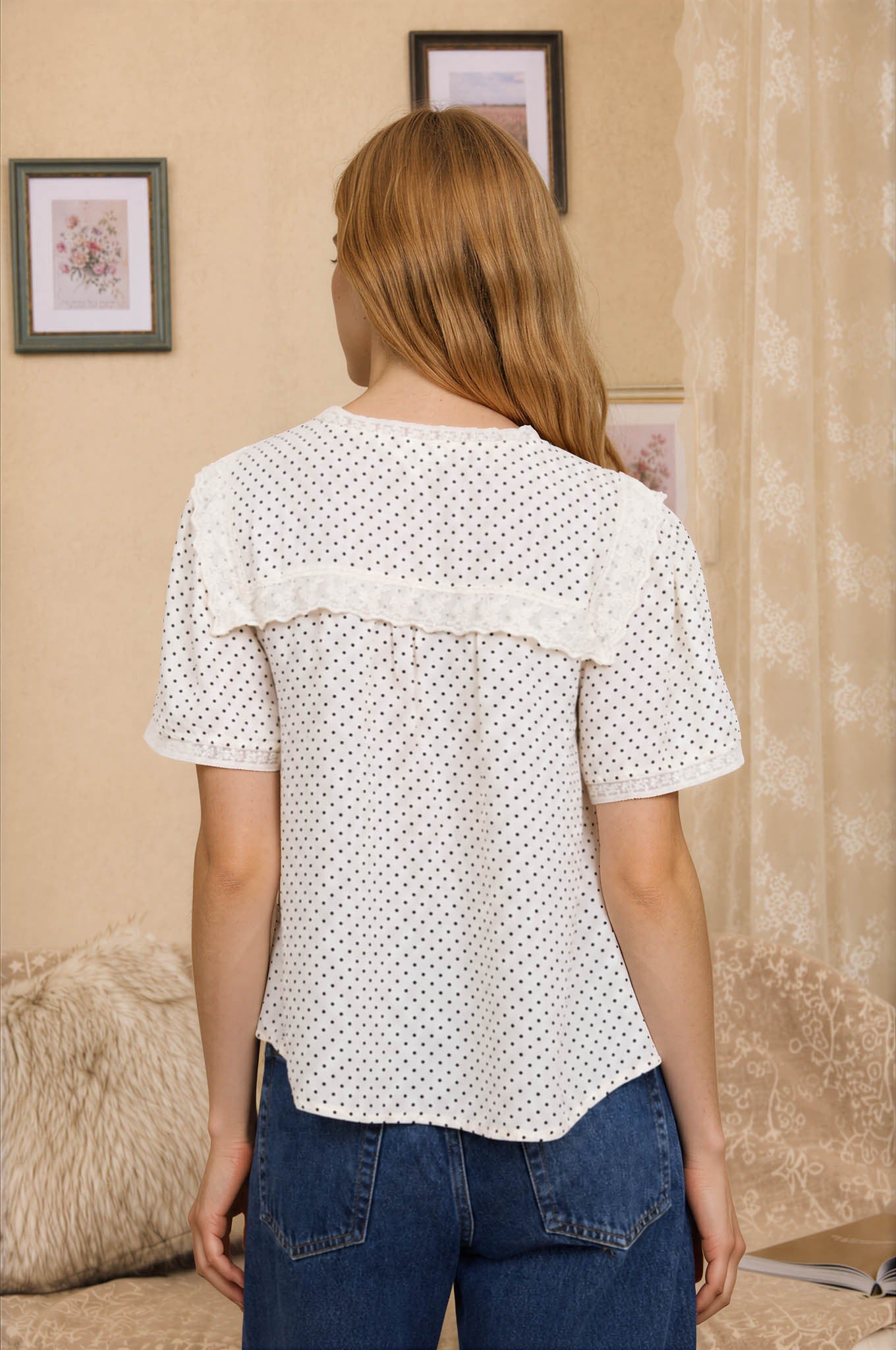 Polka Dot Lace Trim Top