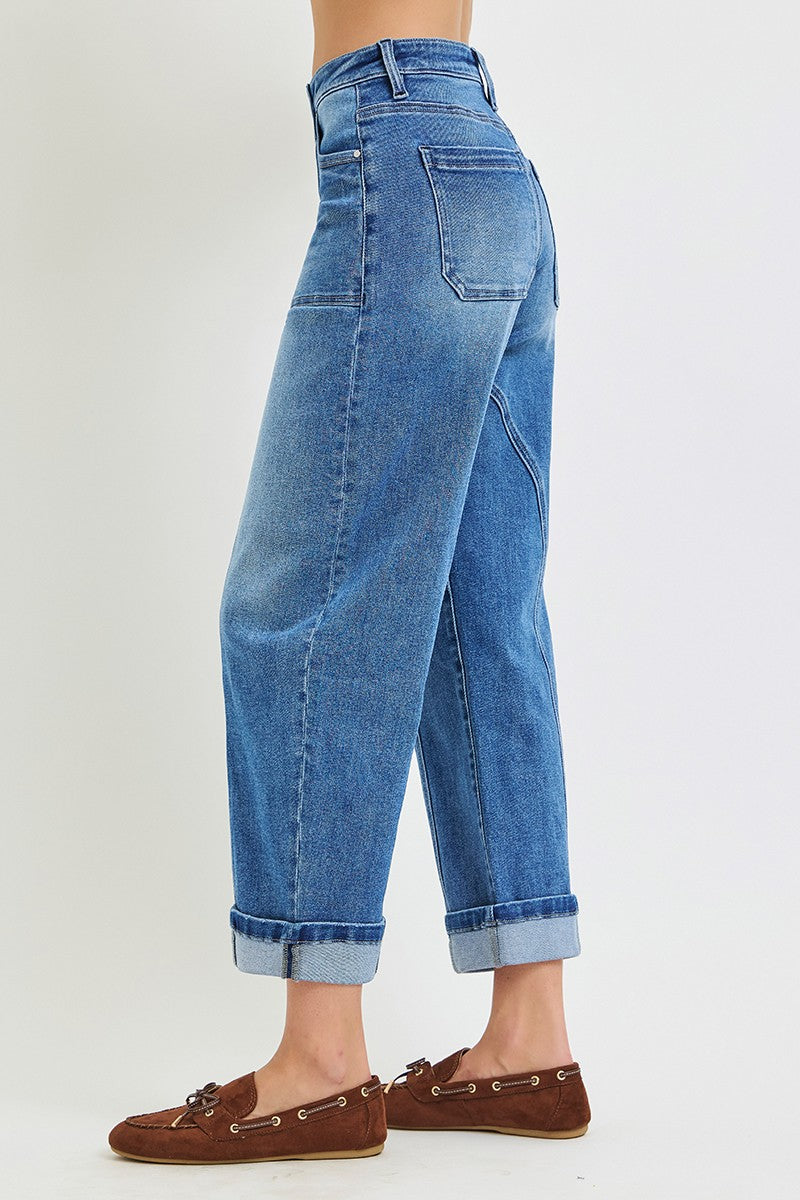 Risen Mid Rise Crop Barrel Jeans