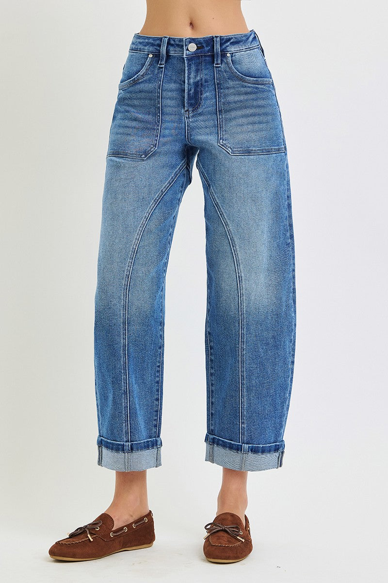 Risen Mid rise crop barrel jeans
