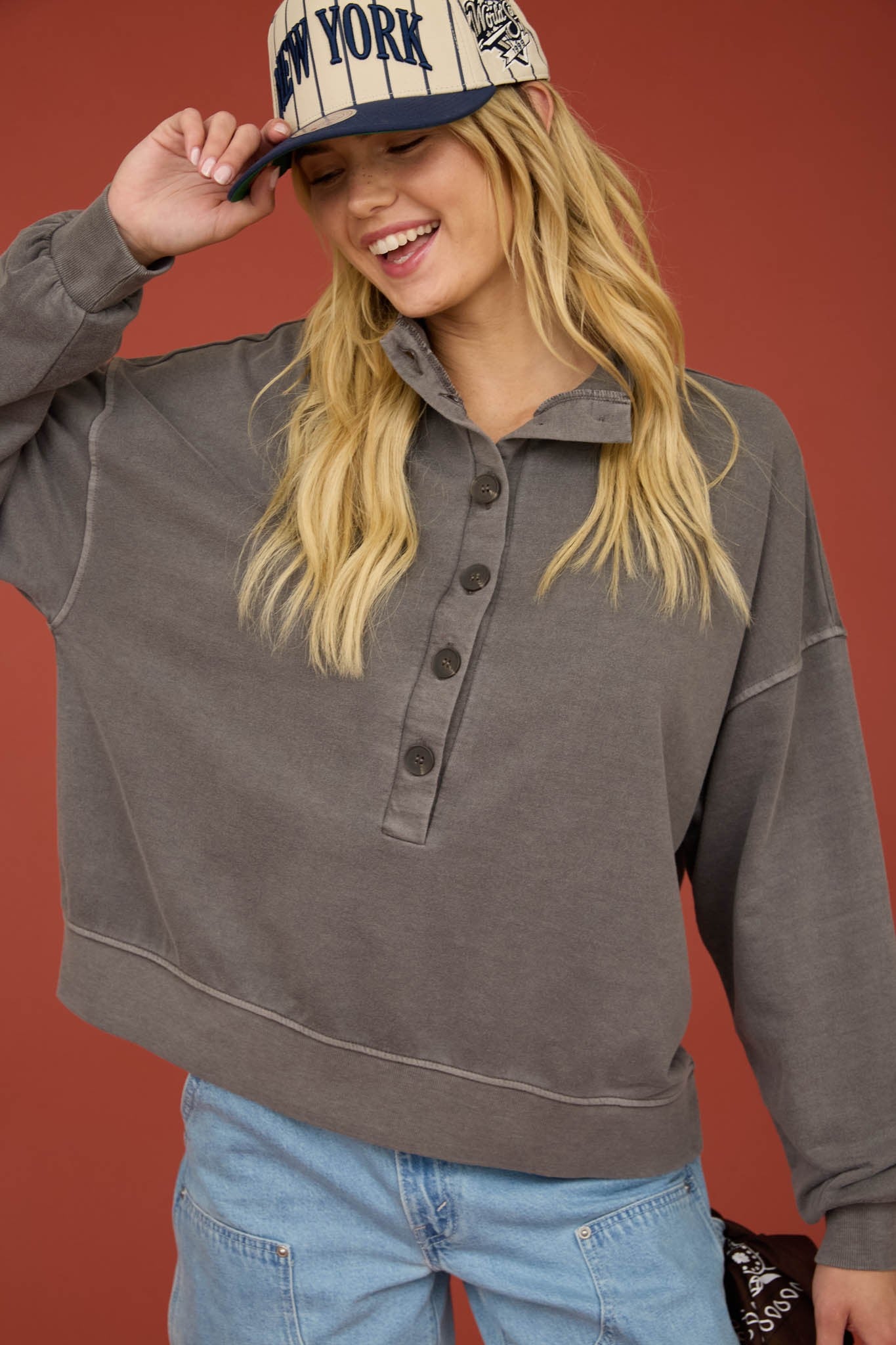 Mockneck Henley Long Sleeve || Charcoal