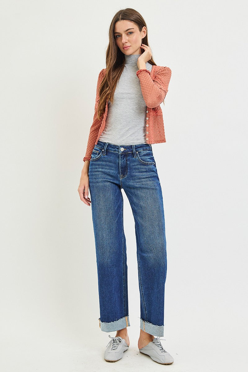 Risen Mid Rise Ankle Straight Jeans