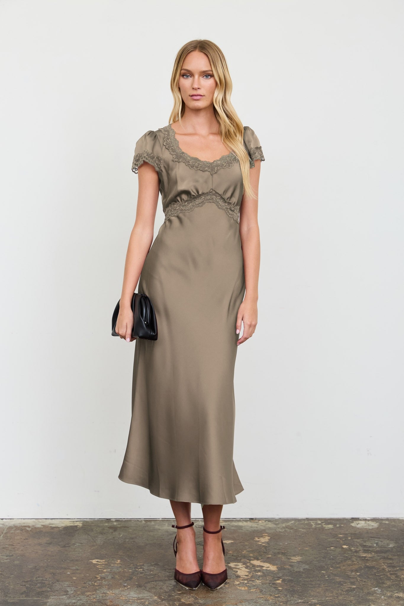 lace trim satin dress