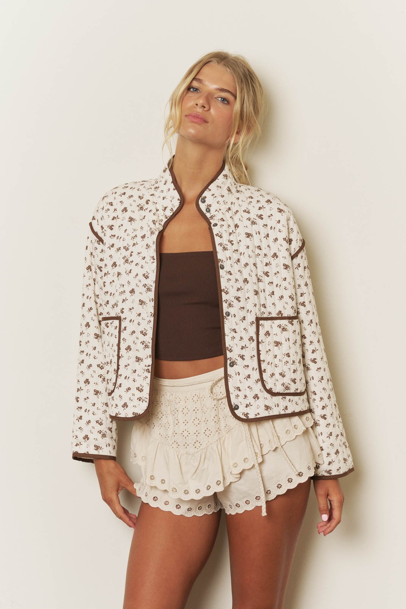 Floral Quilted Jacket || Cream