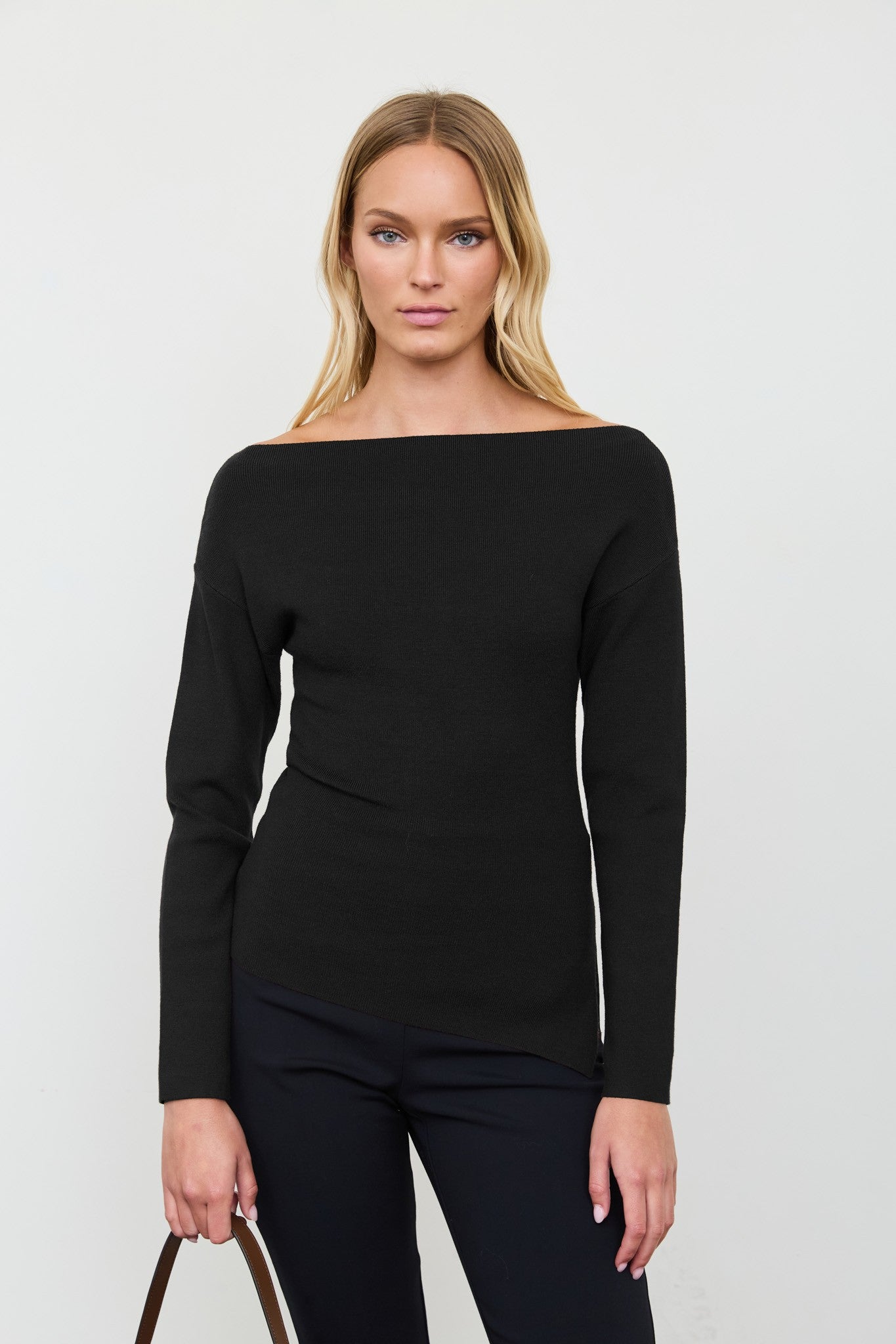 Boat neck Knit Sweater || Black