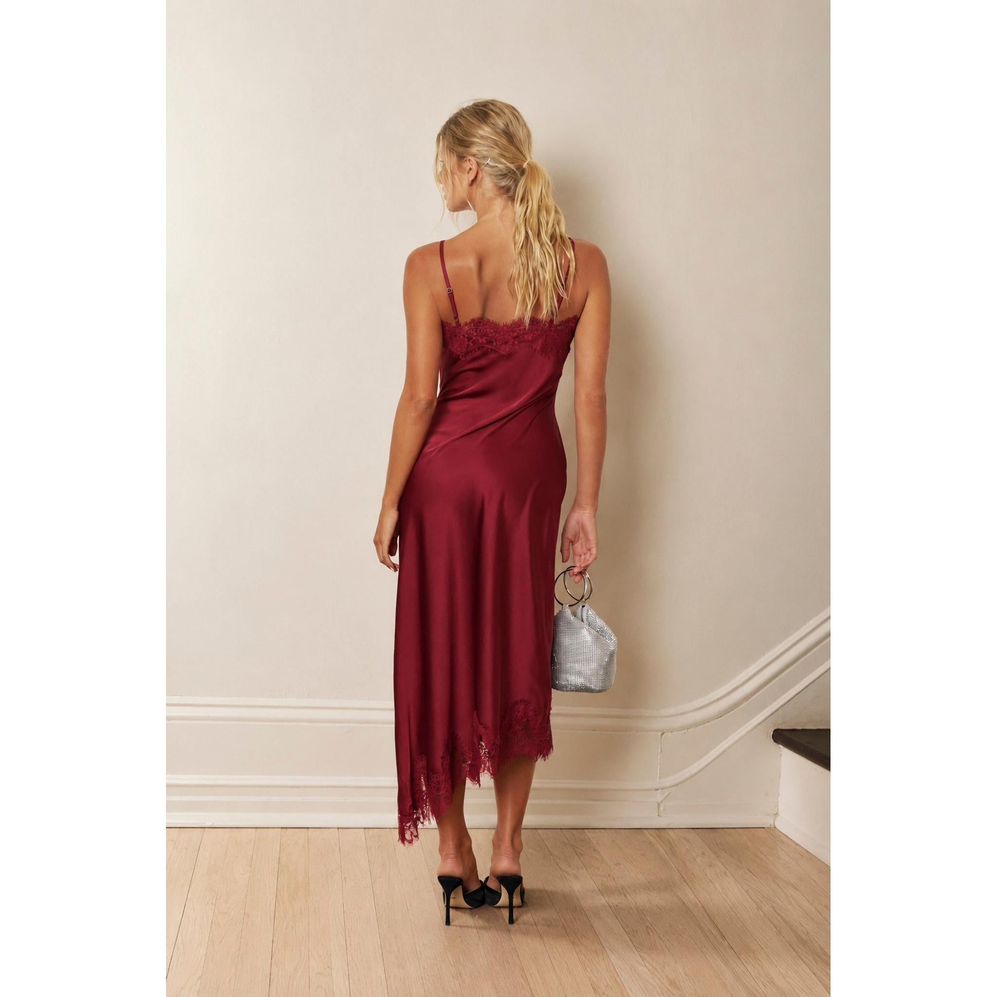 Lace Trim Spaghetti Strap Dress || Burgundy