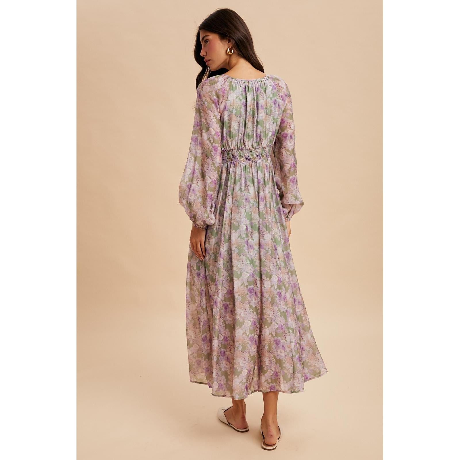 Floral Smocked Button Down Maxi || Mocha