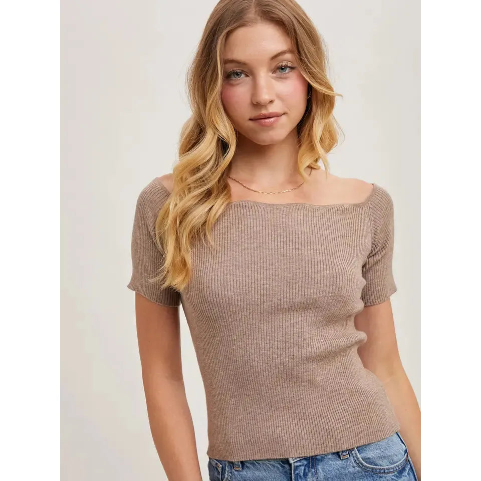 Scallop Hem Off Shoulder Top || Latte