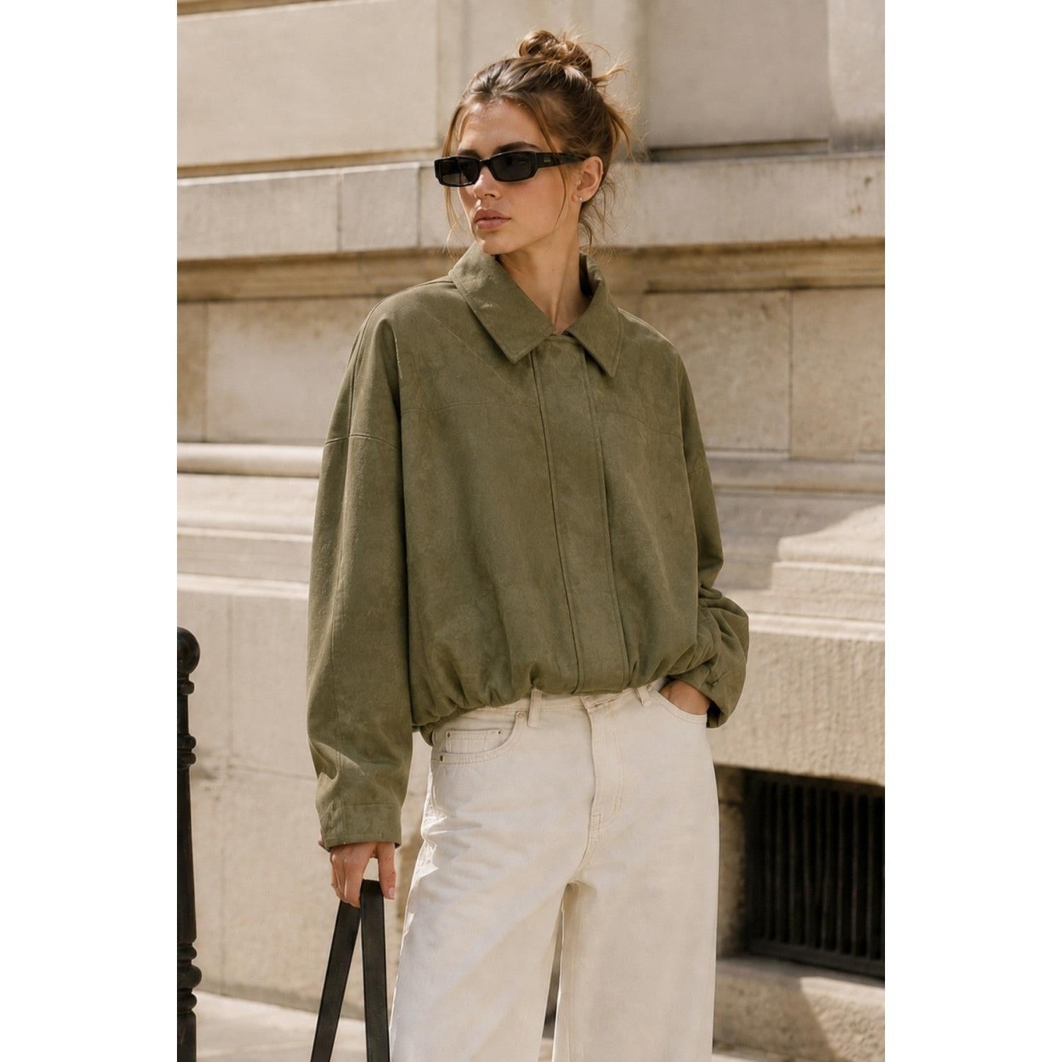 faux suede bomber jacket
