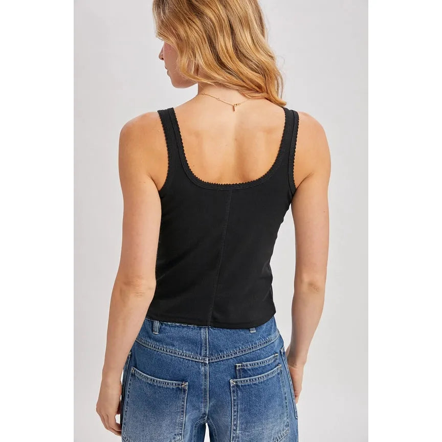 Button Down Pointelle Tank || Black