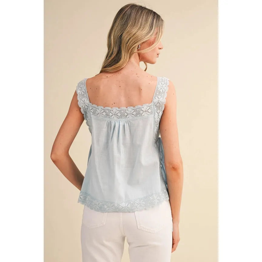 Eyelet Trim Tank || Light Blue