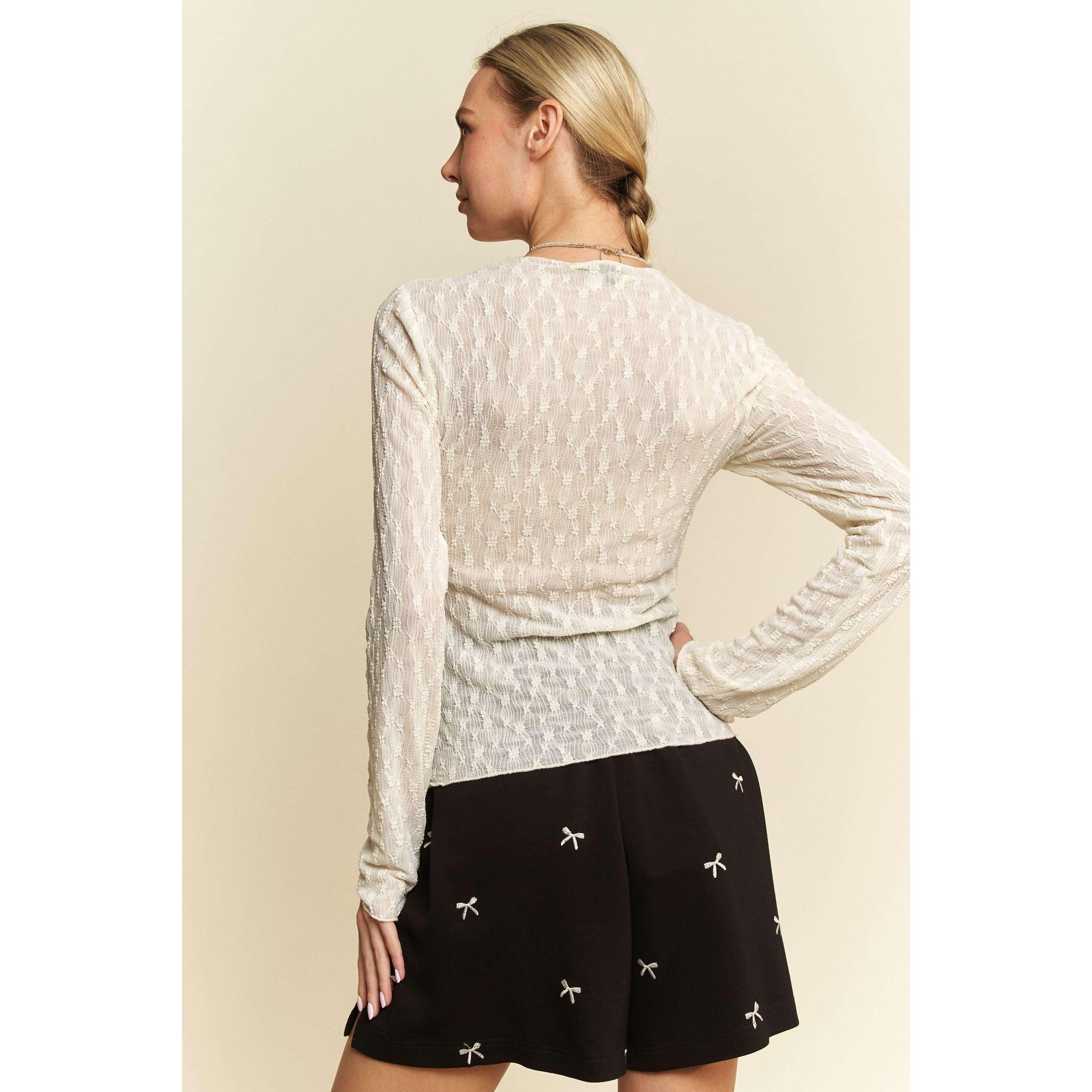 Sheer Embroidered Detail Lace Top || Cream