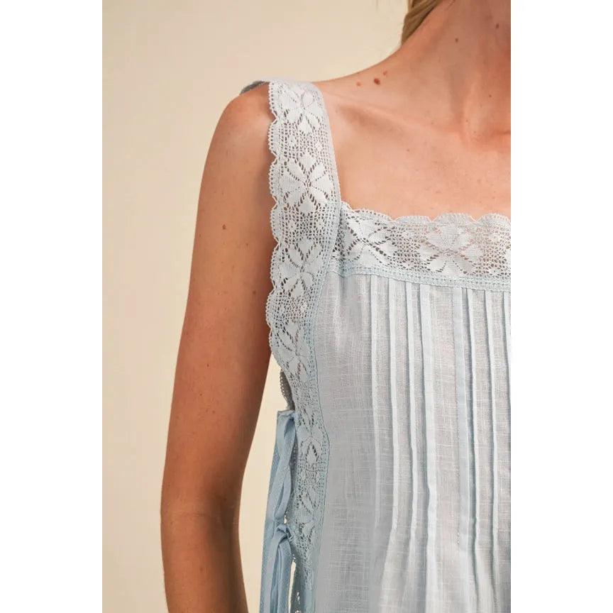 Eyelet Trim Tank || Light Blue
