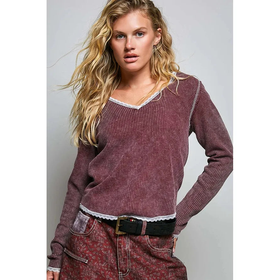 Thermal with Lace Trim || Burgundy