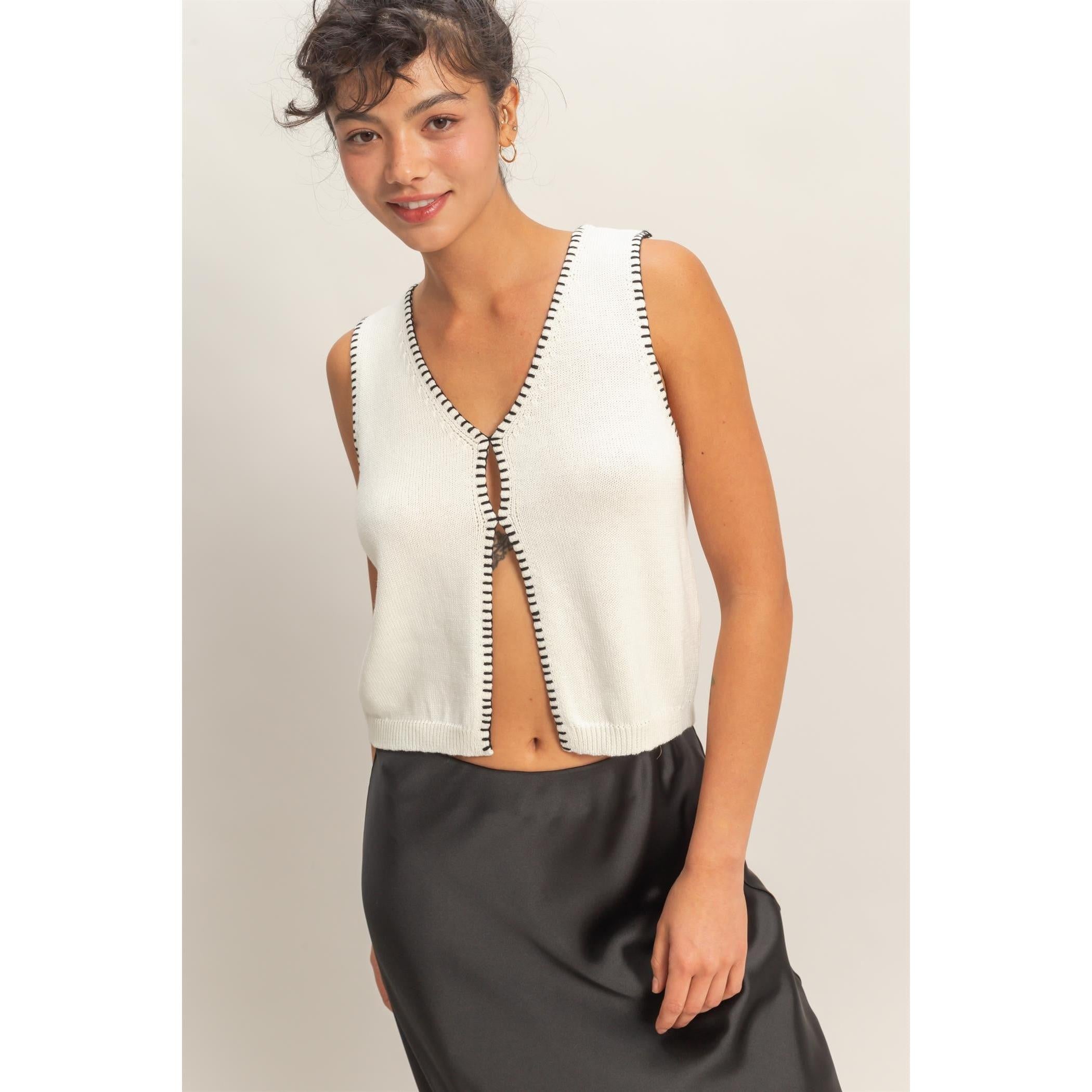 contrast stitch vest top, blanket stitch vest