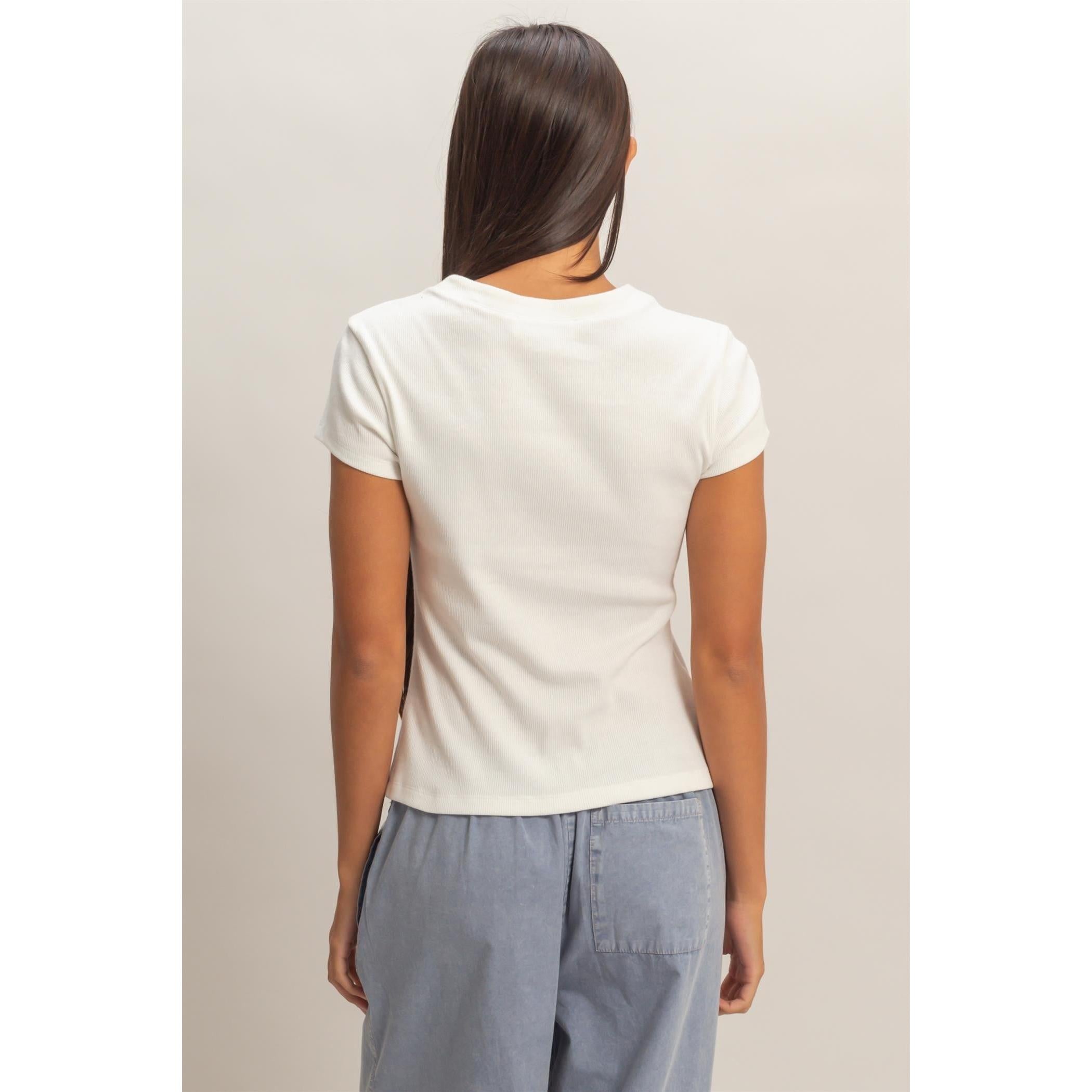 Short Sleeve Knit Button Up Top