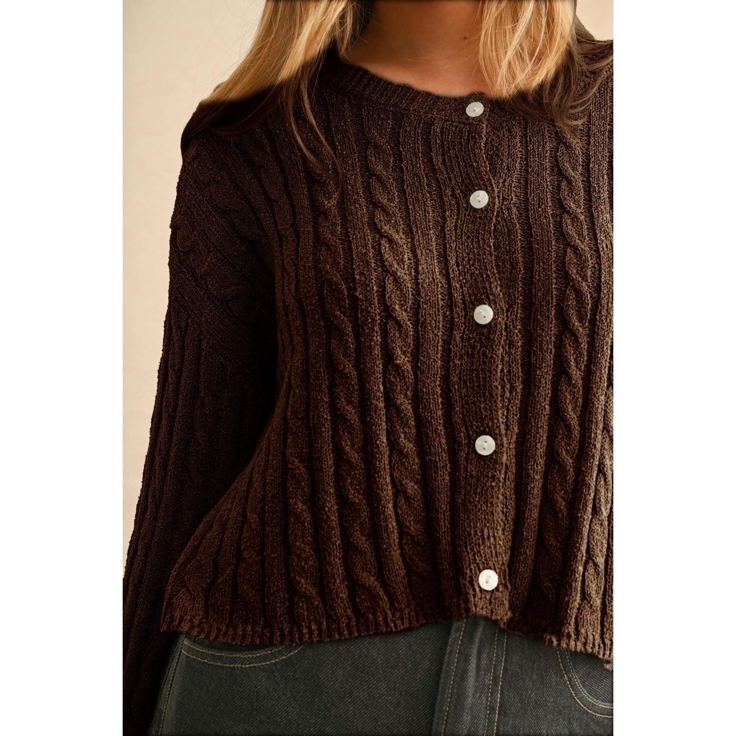 Light Weight Cable Knit Cardigan || Brown