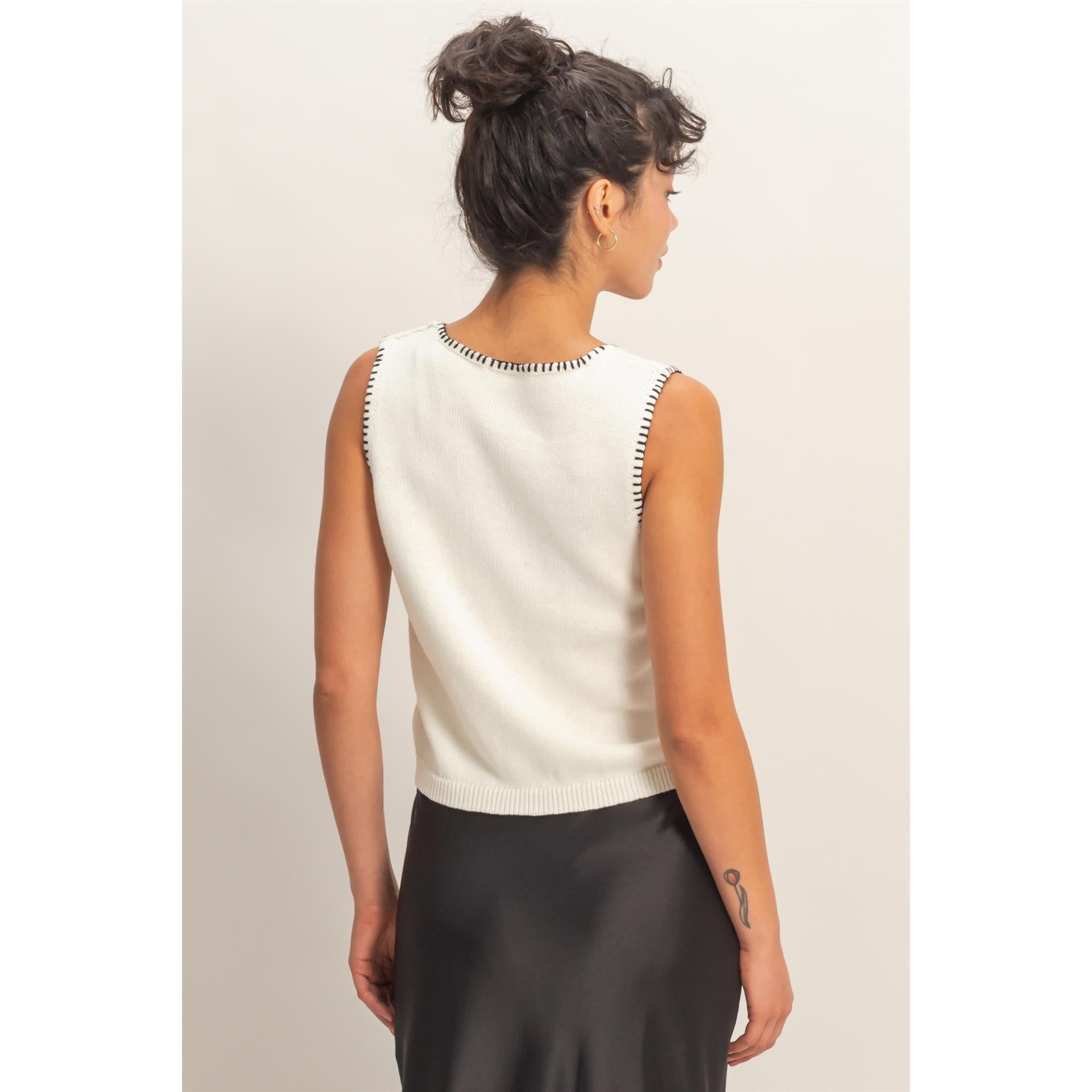 Knit Vest with Stitching || Cream