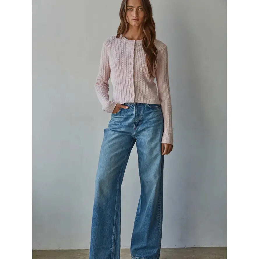 Cable Caridgan || Pink