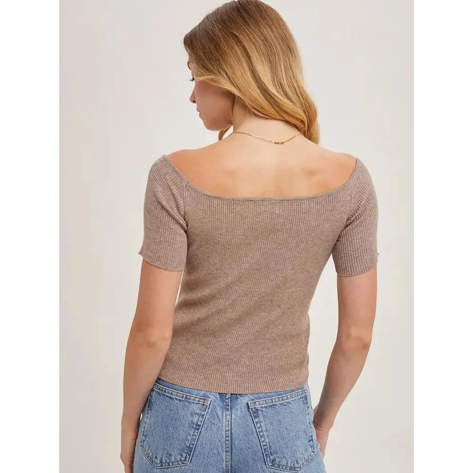 Scallop Hem Off Shoulder Top || Latte